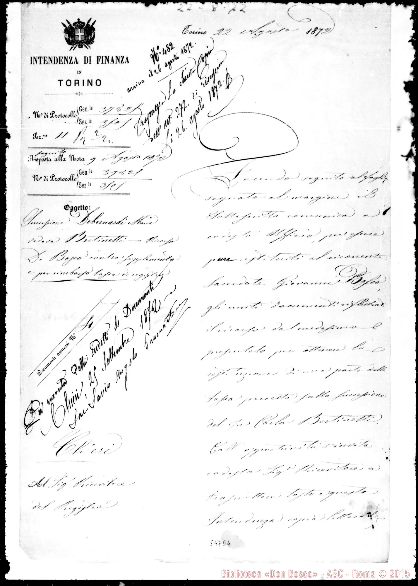 Fotogramma E 4 — Intendente delle Finanze al Sig. Ricevitore del Registro