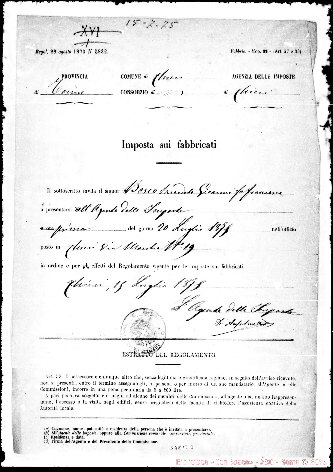 Fotogramma B 3 — Imposta sui fabbricati