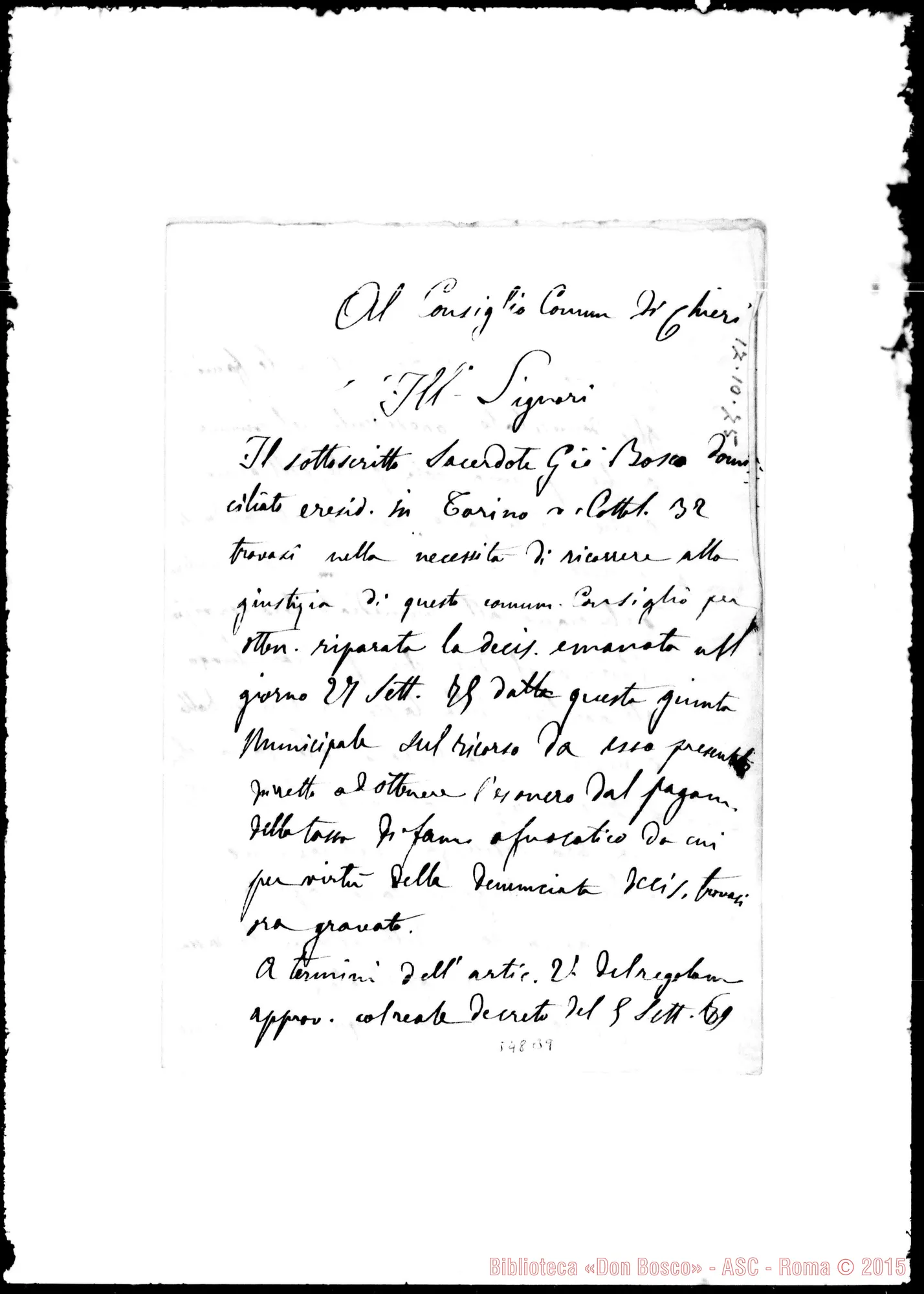Fotogramma B 9 — Lettera: Bosco Giovanni-AI Consiglio C. di Chieri. Minuta