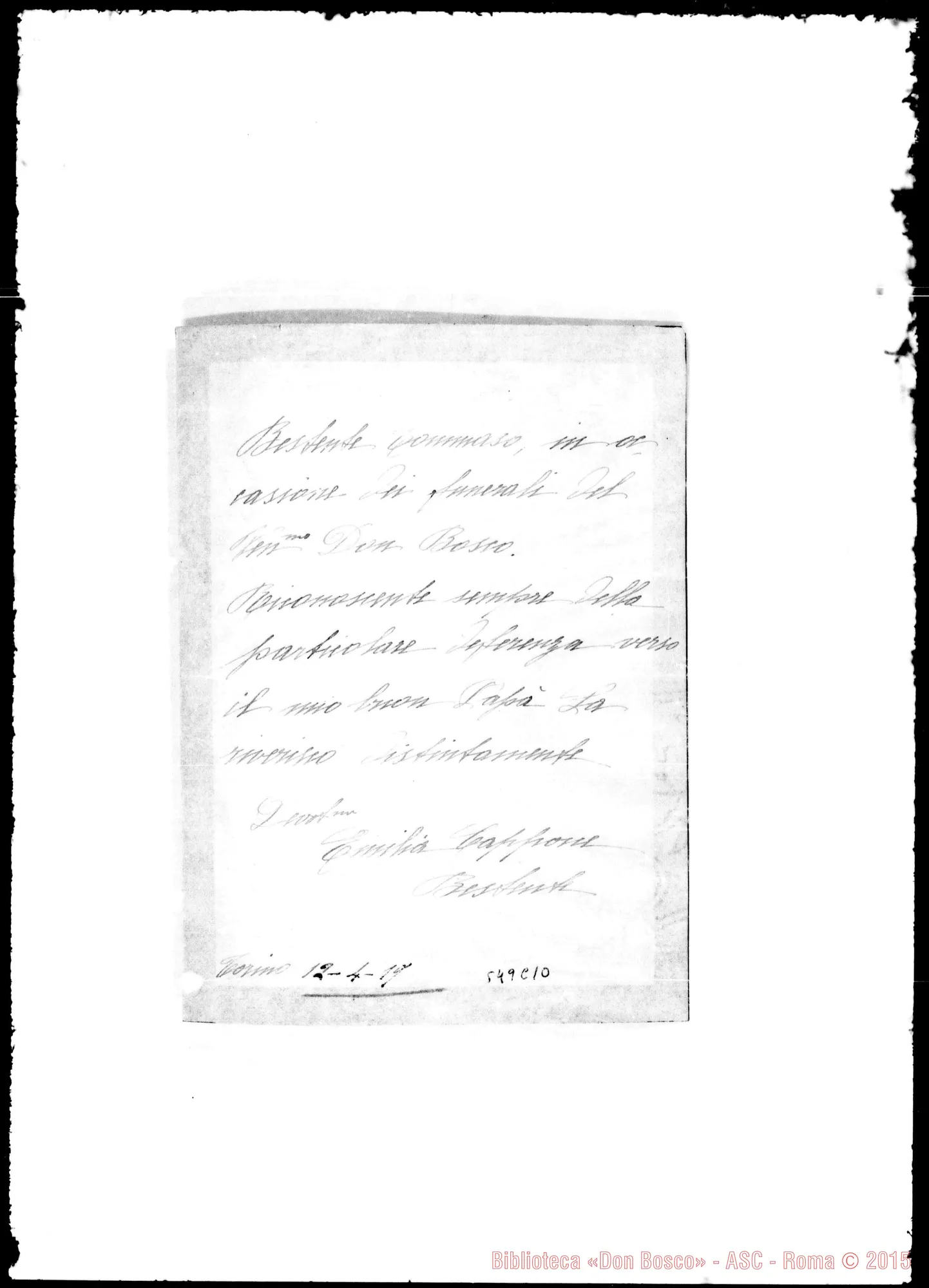 Fotogramma C 10 — Bestente Cappone Emilia. Lettera A D. Albera. Restituisce il calamaio di D. Bosco