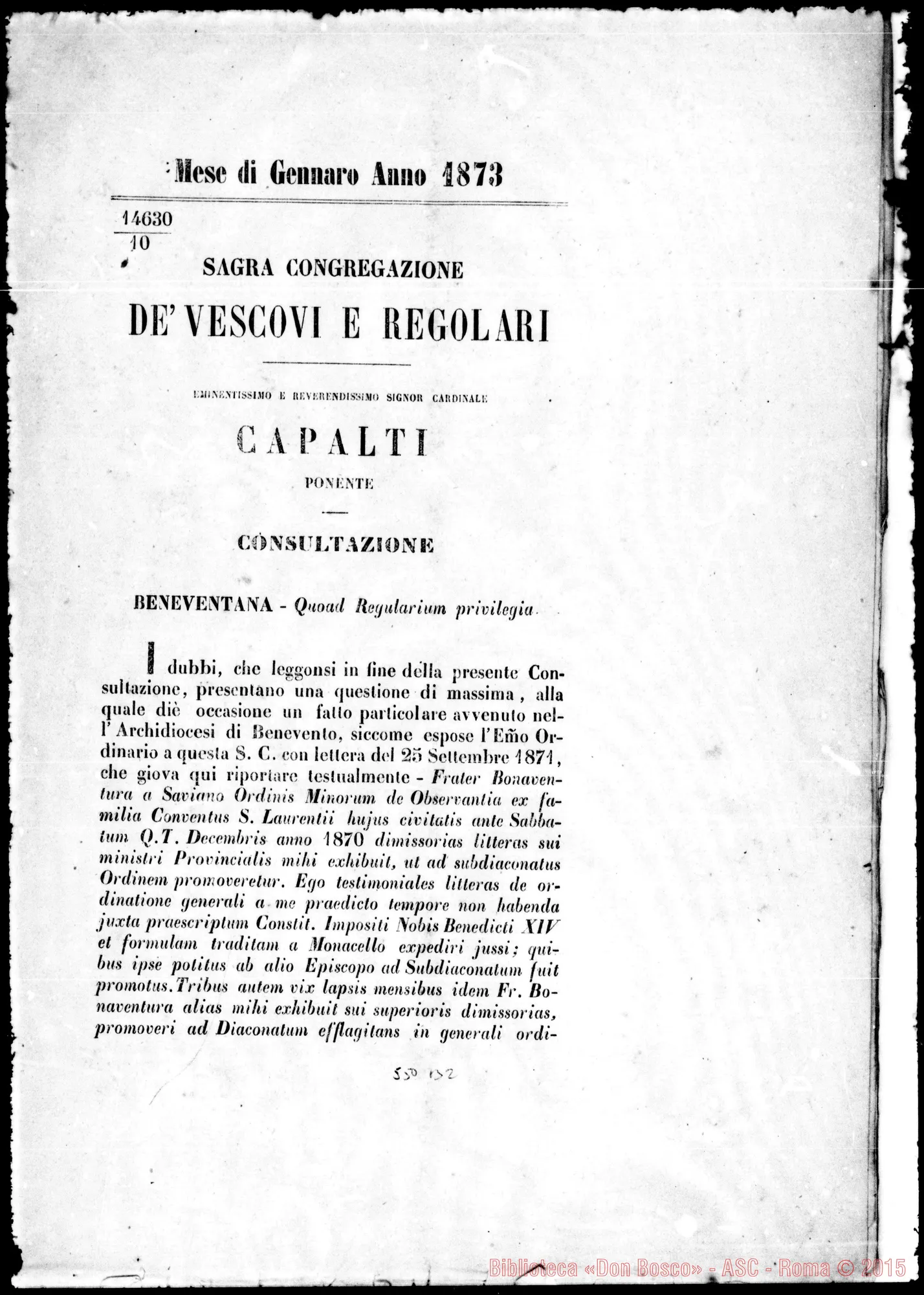 Fotogramma B 2 — Bianchi Raimondo, sac. O.P., consultore della S.C. VV. E RR. «Extra tempora»