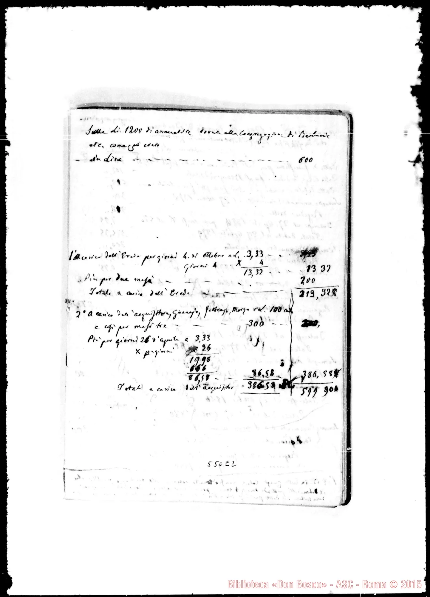 Fotogramma E 2 — Bianco Carlo, barone di Barbania. Documenti relativi al legato testamentario