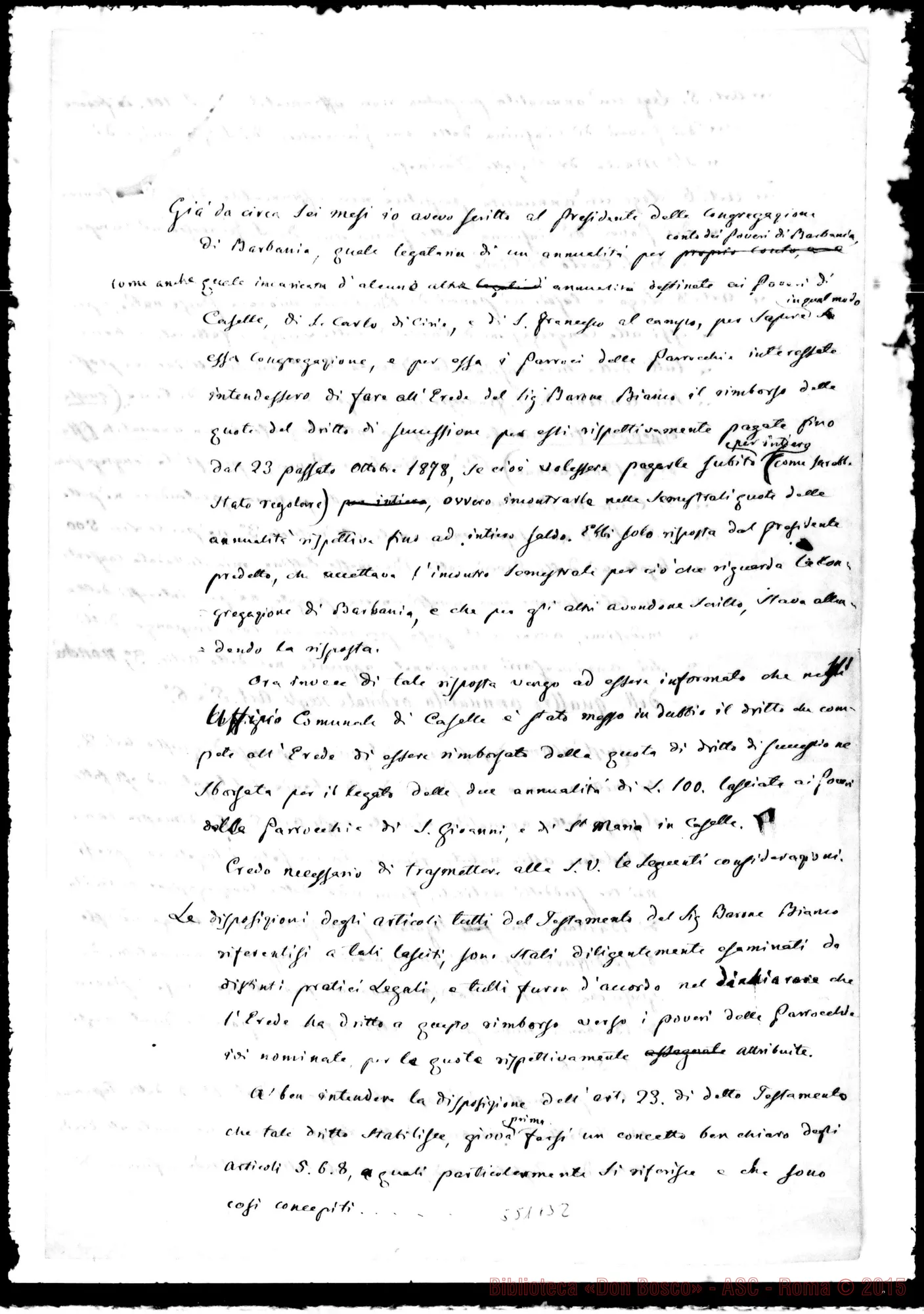 Fotogramma B 2 — Bianco Carlo, barone di Barbania. Documenti relativi al legato testamentario
