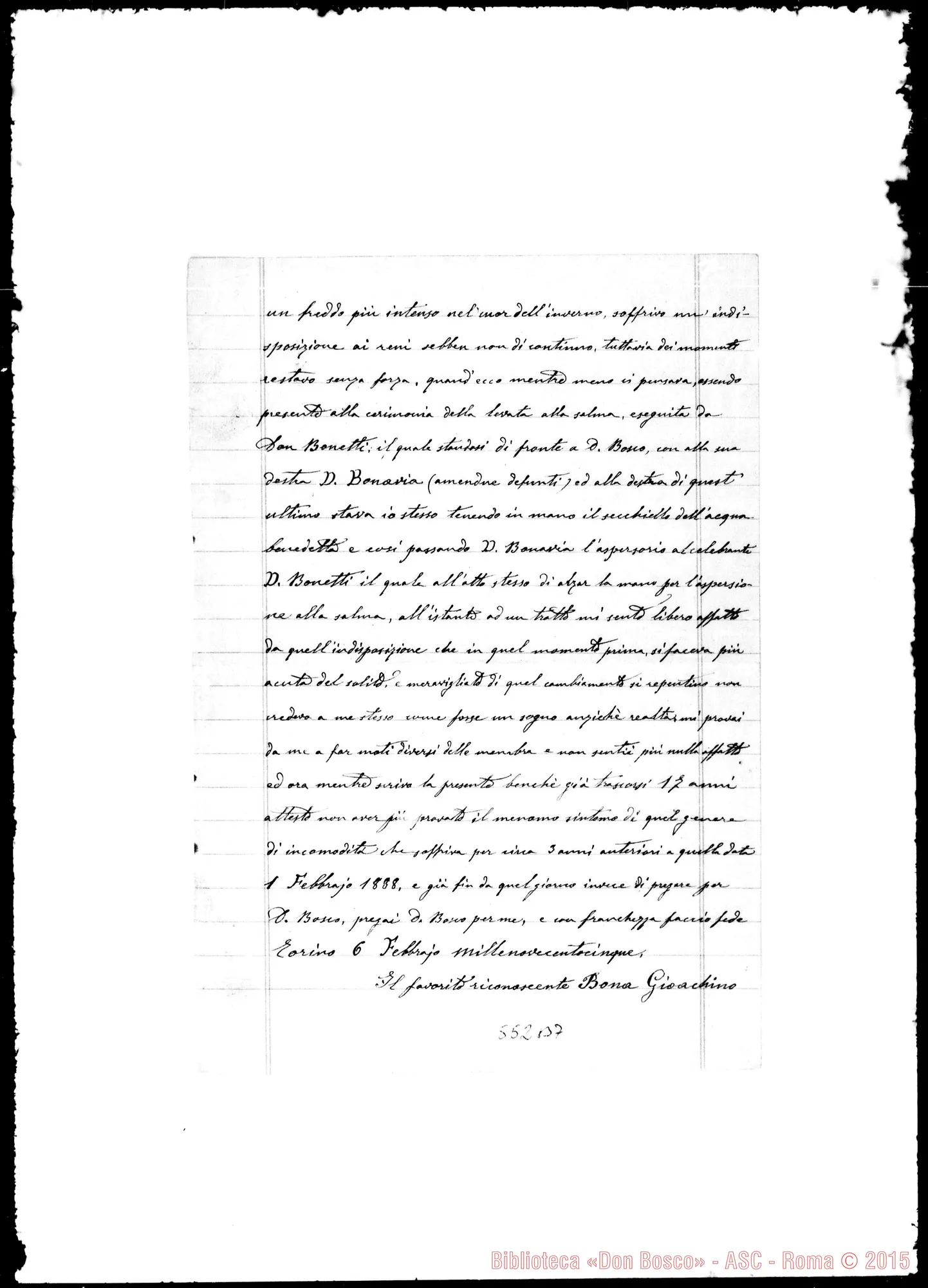 Fotogramma B 7 — Bona Gioachino, coad. SDB. Relazione autobiografica