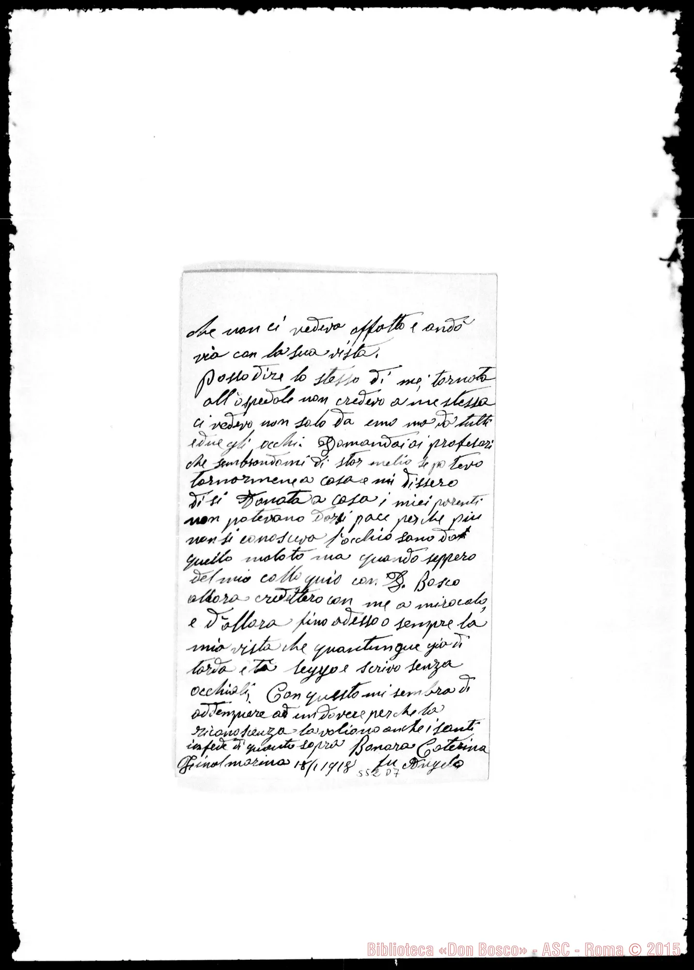 Fotogramma D 7 — Bonora Caterina. Lettera Bonora-D. Albera