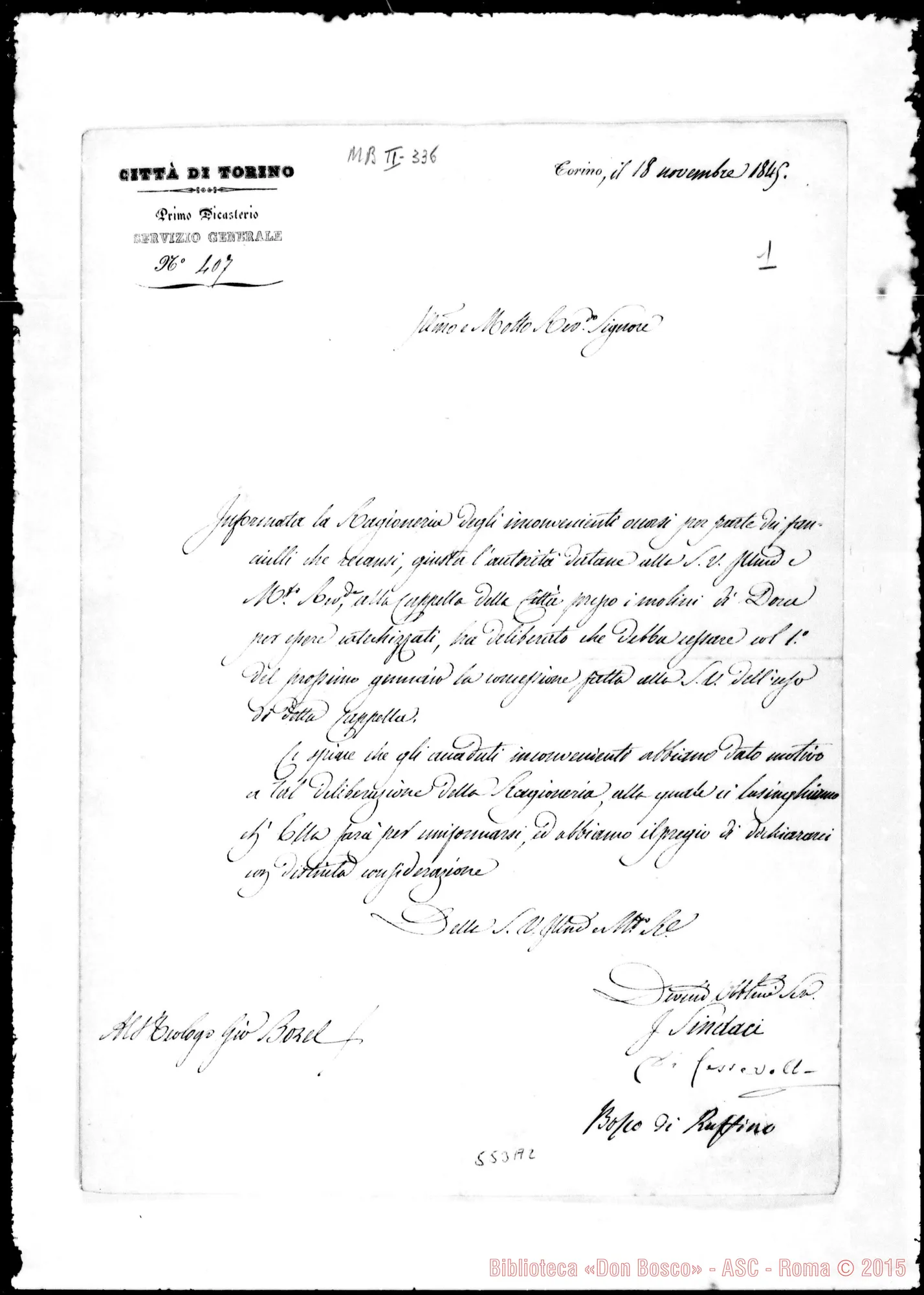 Fotogramma A 2 — Lettera: Vice Sindaci di Torino-Borel