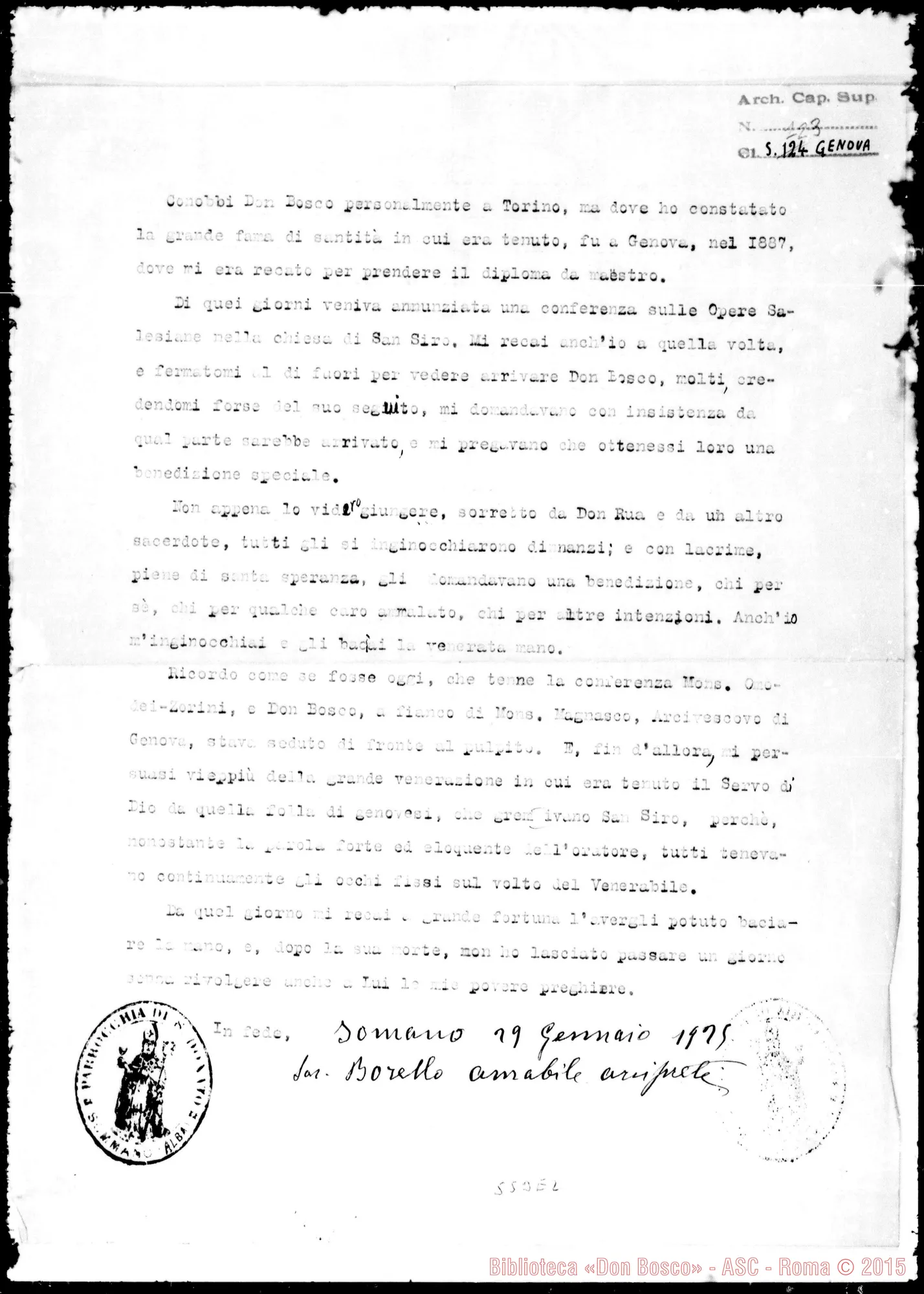 Fotogramma E 2 — Borello Amabile, sac. Relazione di D. Amabile Borello