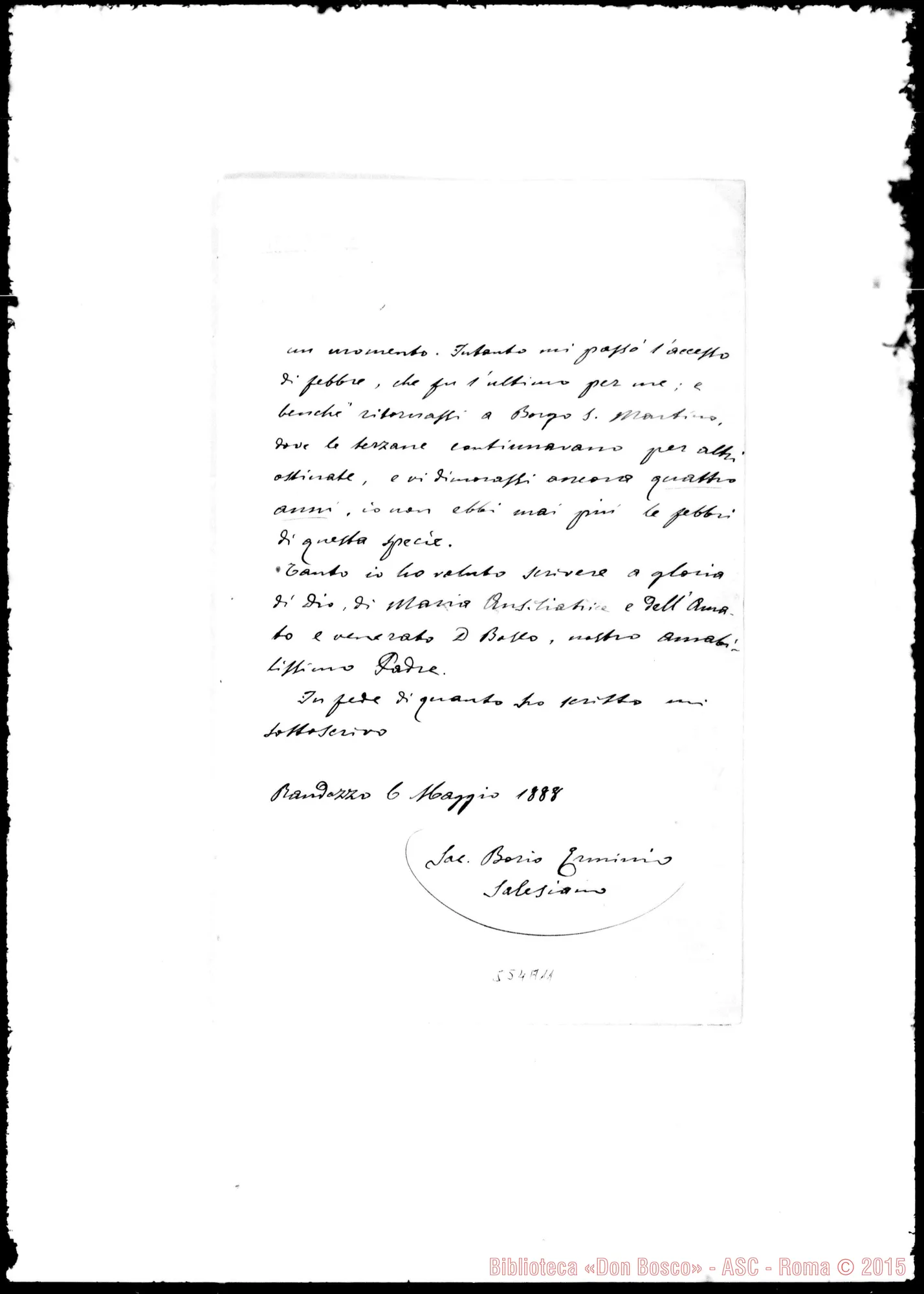 Fotogramma A 11 — Borio Erminio, sac. SDB. Relazione di una grazia ricevuta