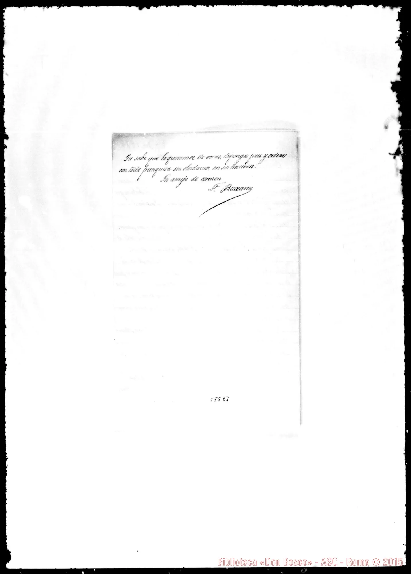 Fotogramma E 7 — Buxareo Félix. Lettera originale di Félix Buxareo-Cofrade amigo