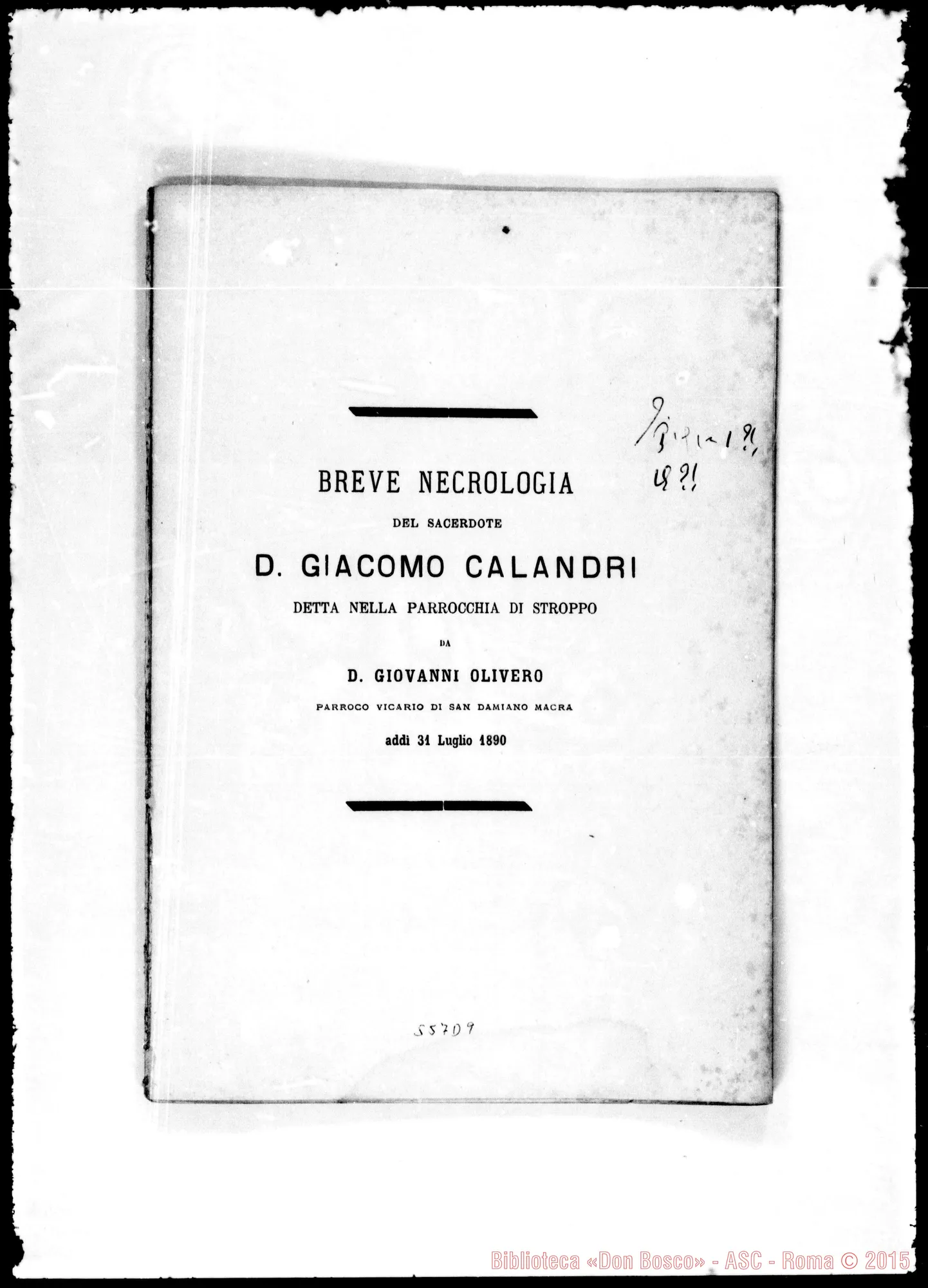Fotogramma D 9 — Calandri Giacomo, sac. Breve necrologia