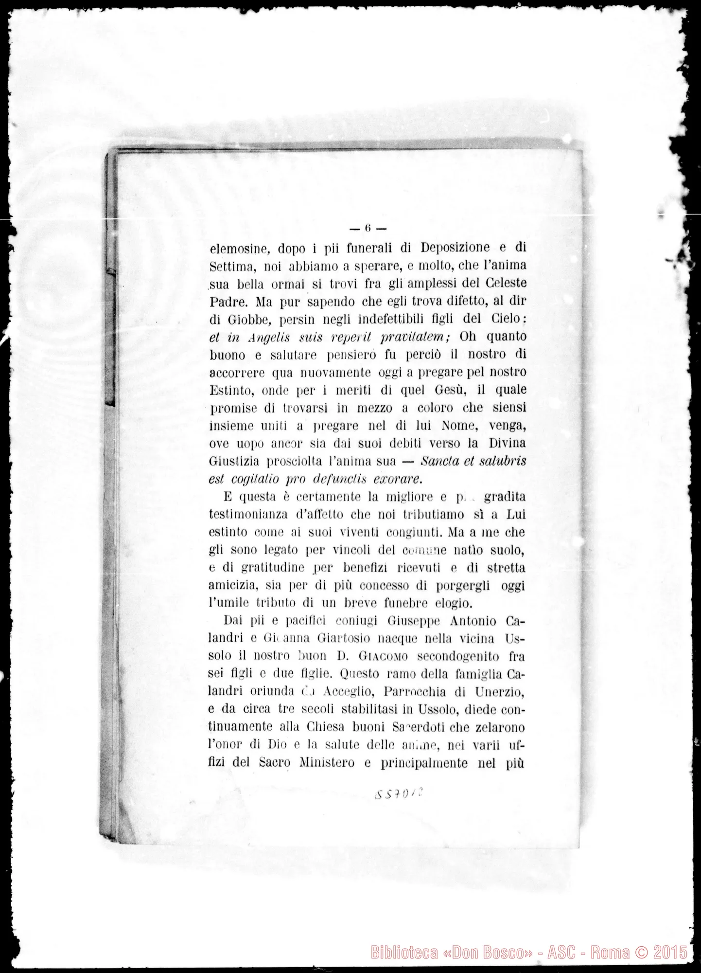 Fotogramma D 12 — Calandri Giacomo, sac. Breve necrologia