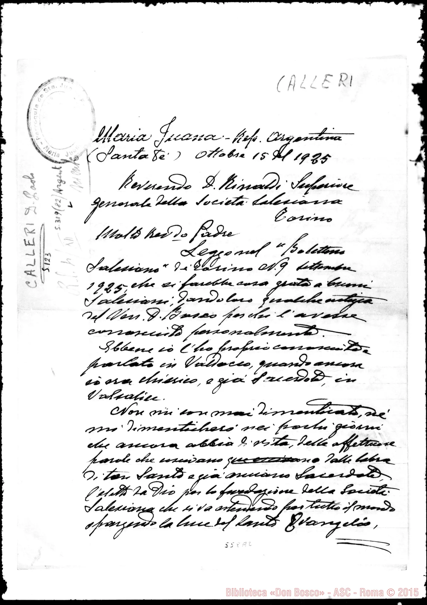 Fotogramma A 2 — Calieri Paolo, sac. Lettera: D. Calleri-D. Rinaldi
