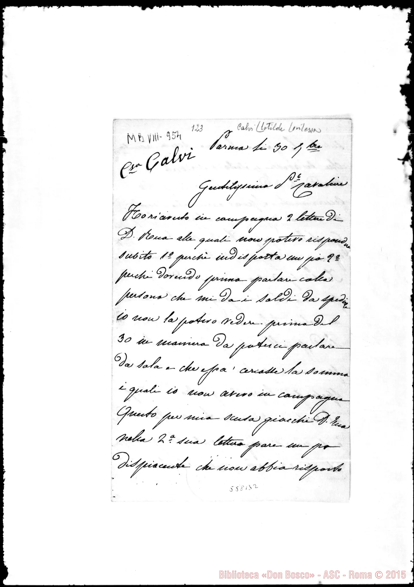 Fotogramma B 2 — Calvi Clotilde E Guido. Lettere: Contessa Calvi-Cav. Oreglia Federico