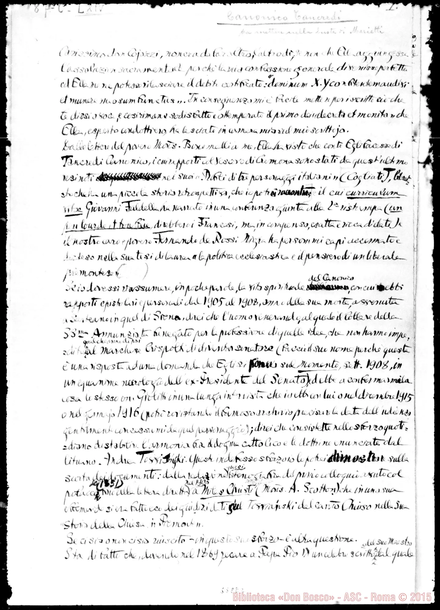 Fotogramma E 2 — Canonico Tancredi: Estratto del diario d’un Canonico…