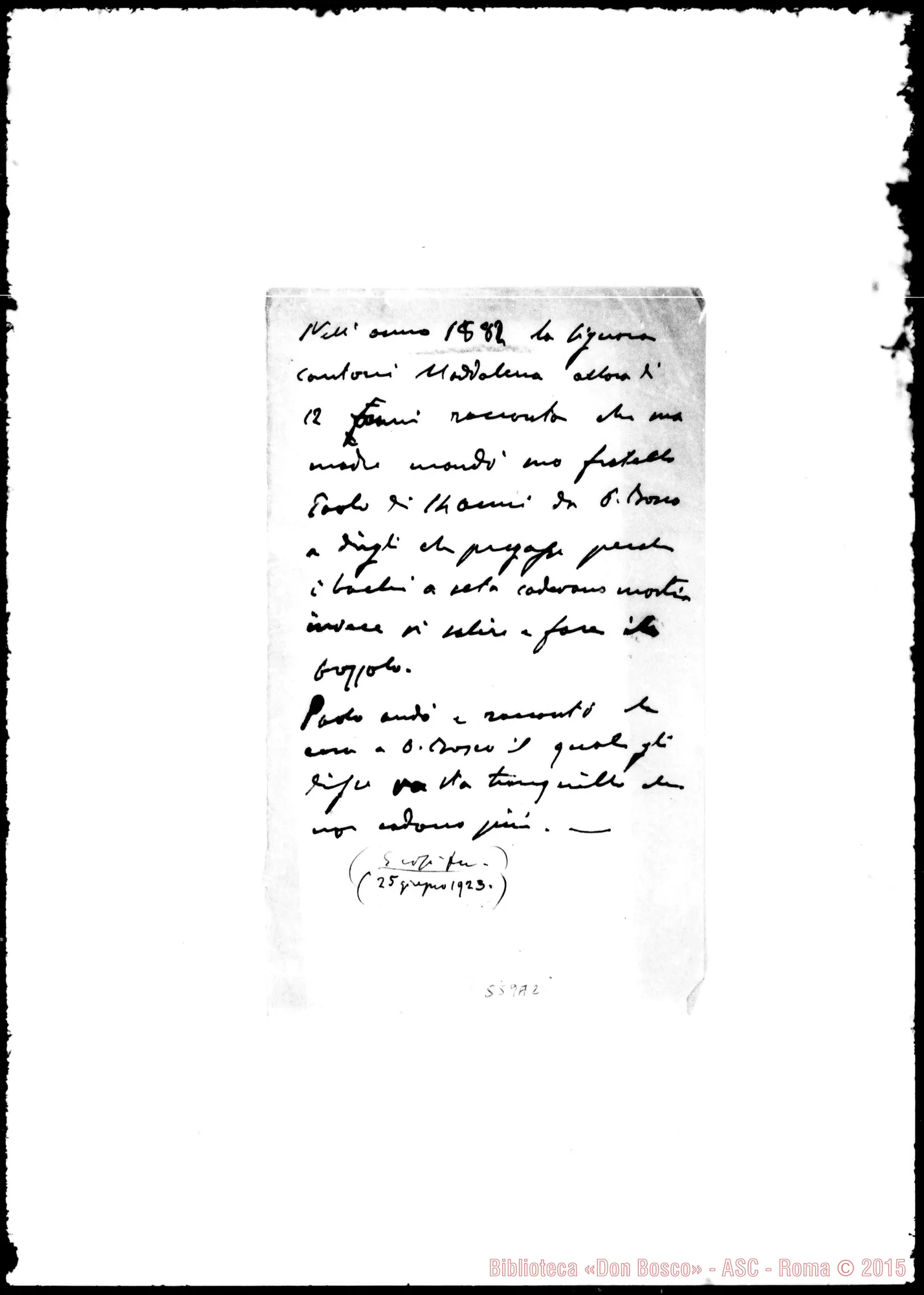 Fotogramma A 2 — Cantoni Maddalena. Predizione di D. Bosco