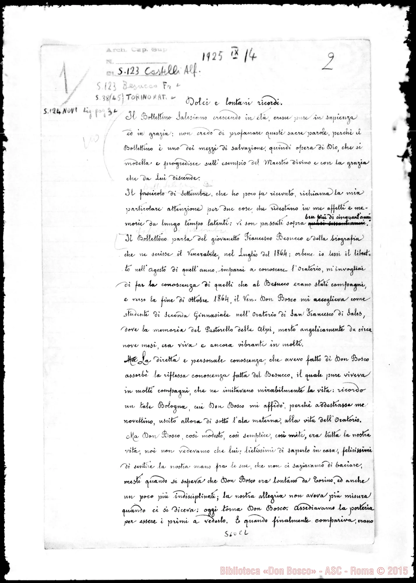 Fotogramma C 2 — Relazione: «Dolci E lontani ricordi…»