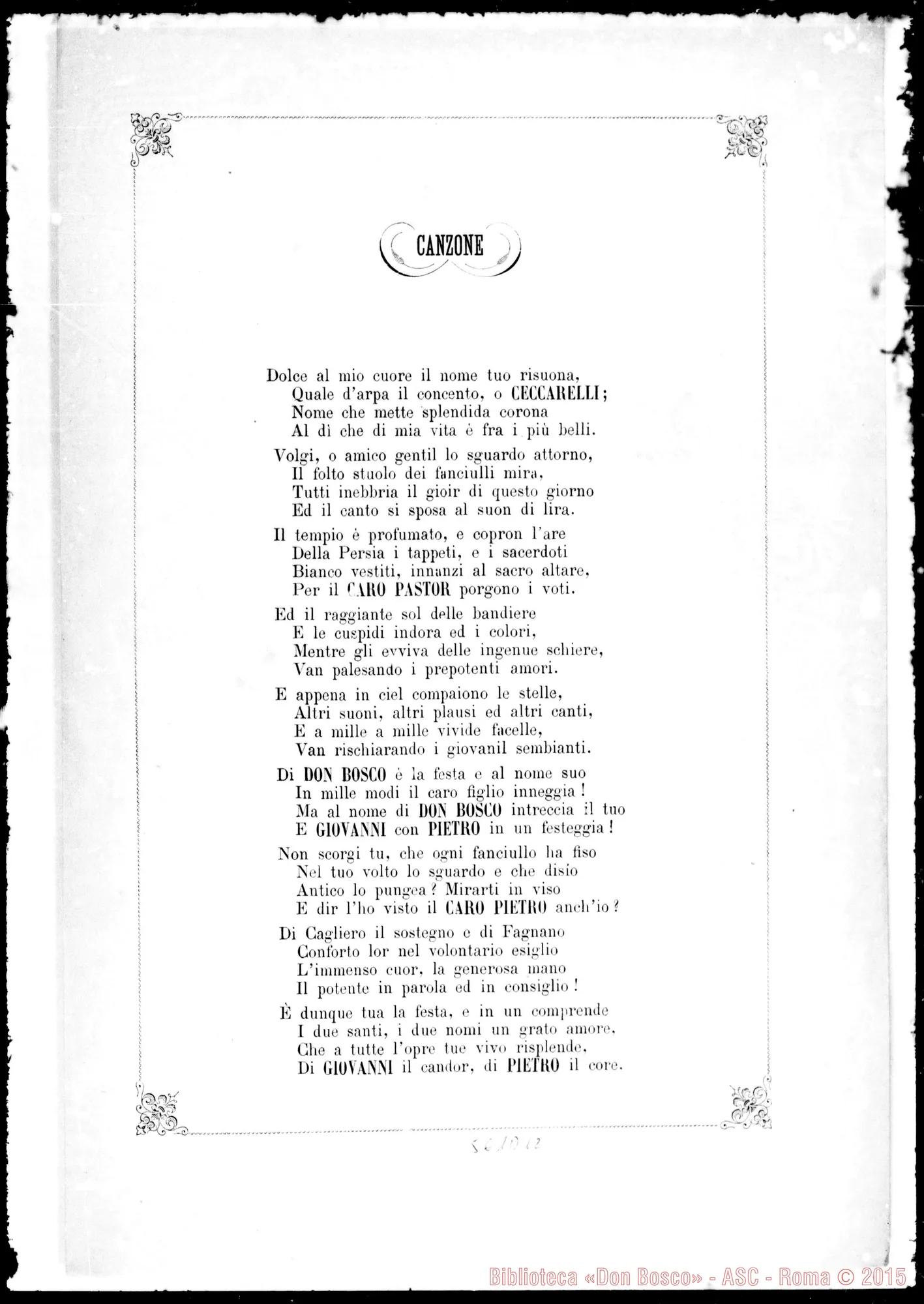 Fotogramma D 12 — Omaggio A D. Pietro Ceccarelli. Canzone