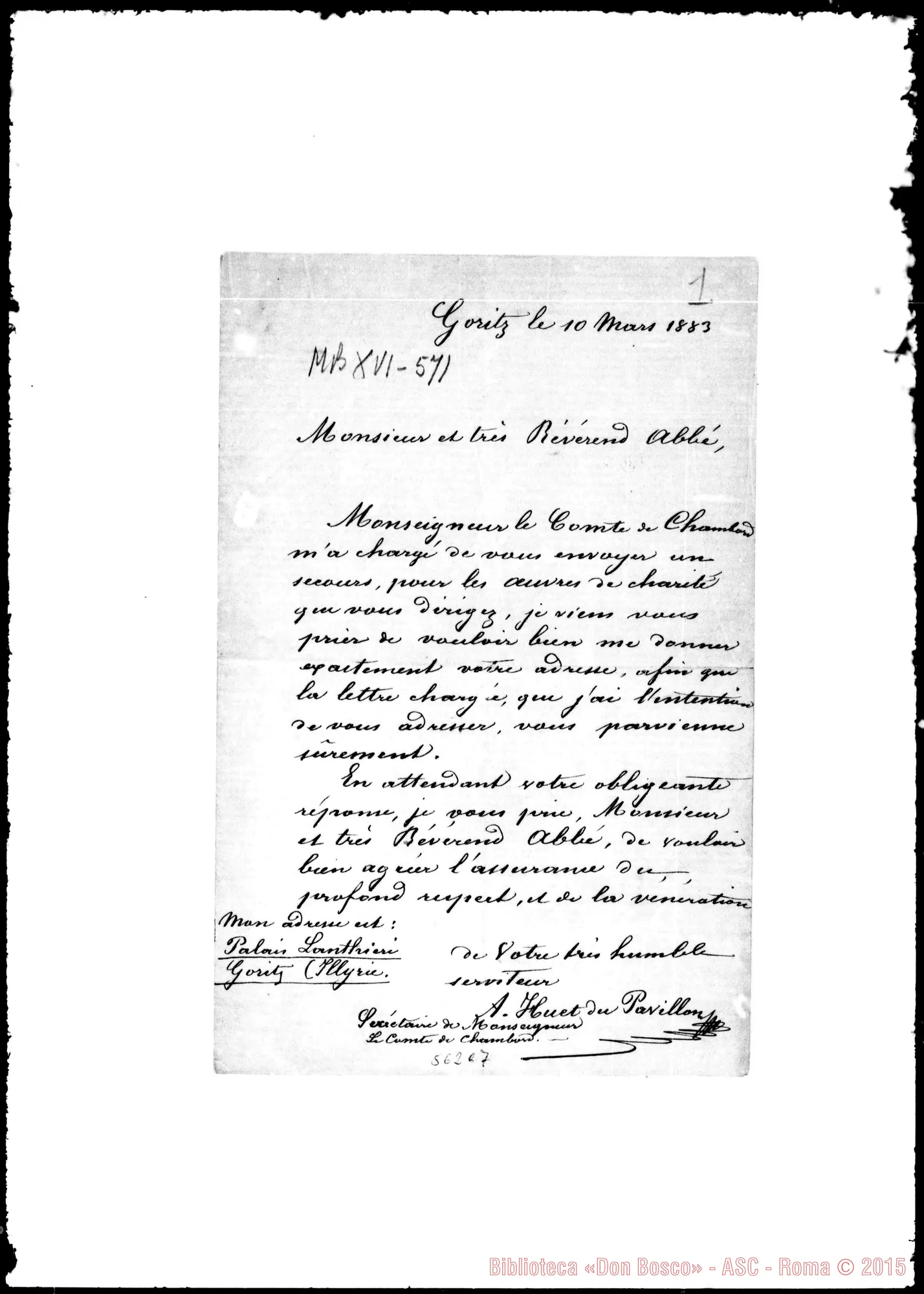 Fotogramma C 7 — Chambord, conte: Lettera: Huet du Pavillon, segr. di Chambord-Bosco