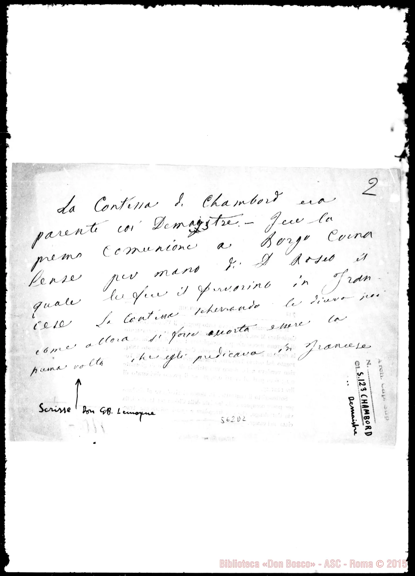 Fotogramma D 2 — Nota di D. Lemoyne: «La contessa…»