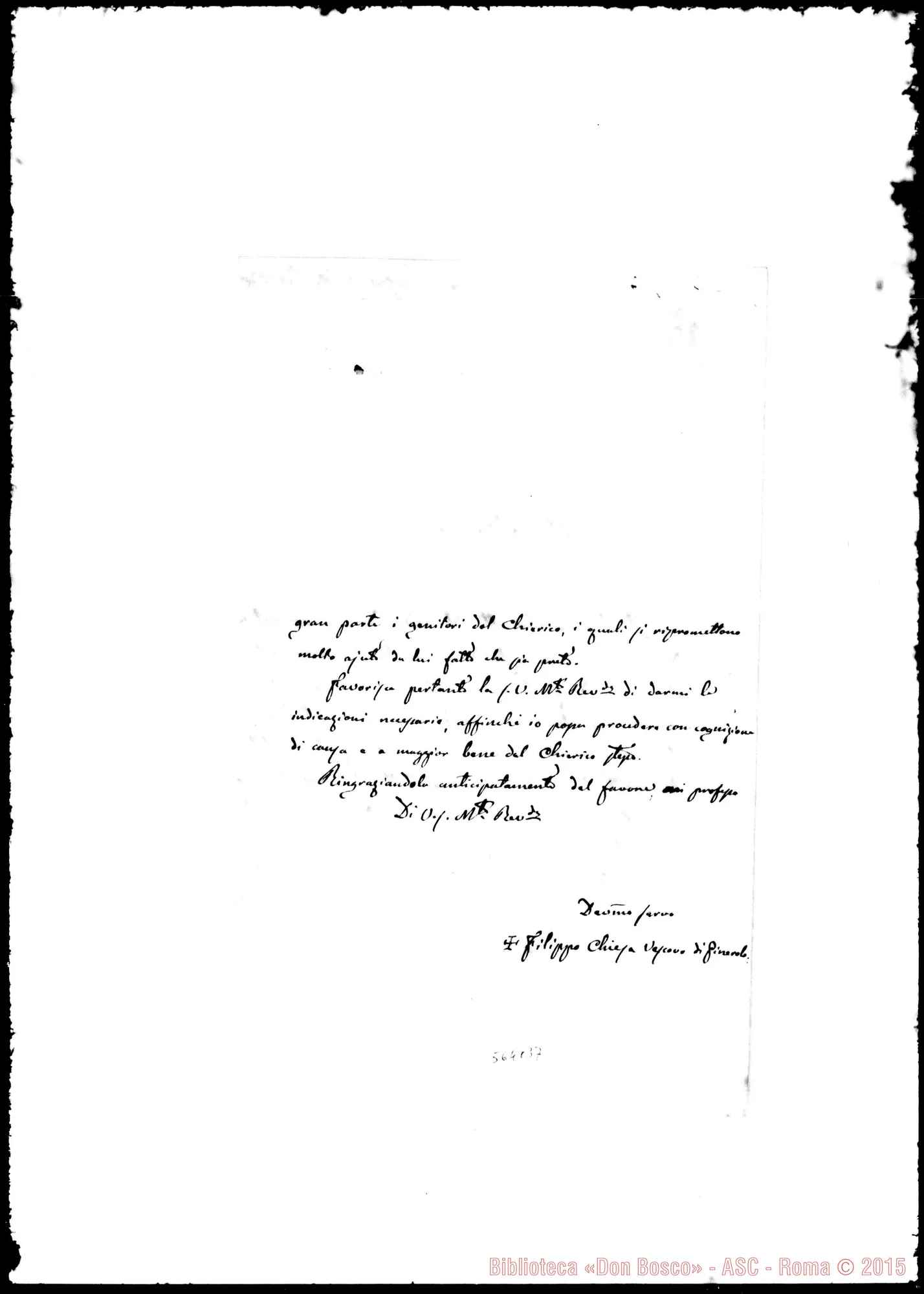 Fotogramma B 7 — Chiesa Filippo, vesc.: Lettere: Filippo Chiesa-Molto Rev.do Signore