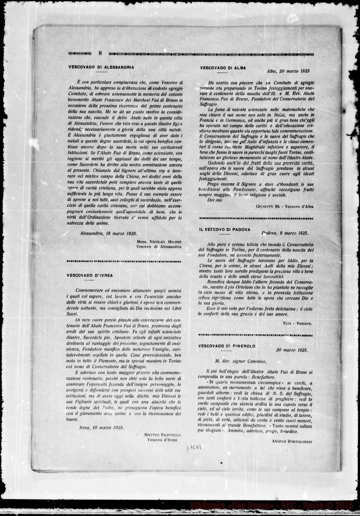 Fotogramma E 7 — Faà di Bruno, sac. «L’uomo E l’opera nel primo centenario della sua nascita»
