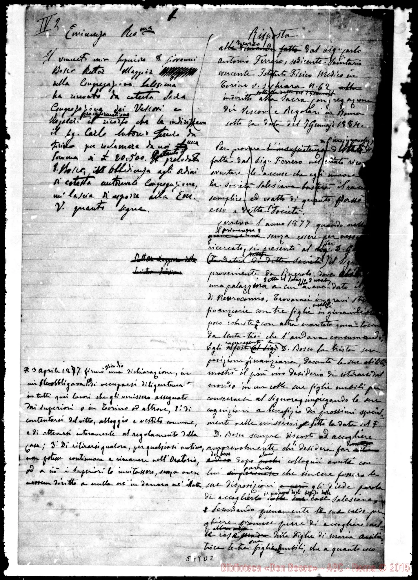 Fotogramma D 2 — Minuta di supplica A Eminenza Rev.ma
