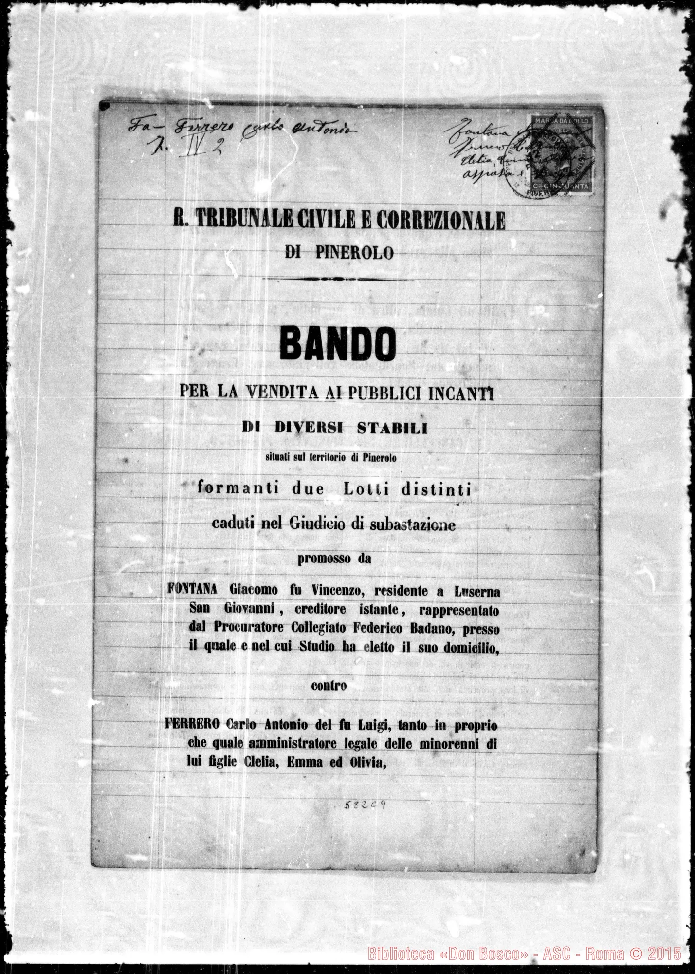 Fotogramma C 9 — Tribunale… di Pinerolo: Bando… due lotti distinti…