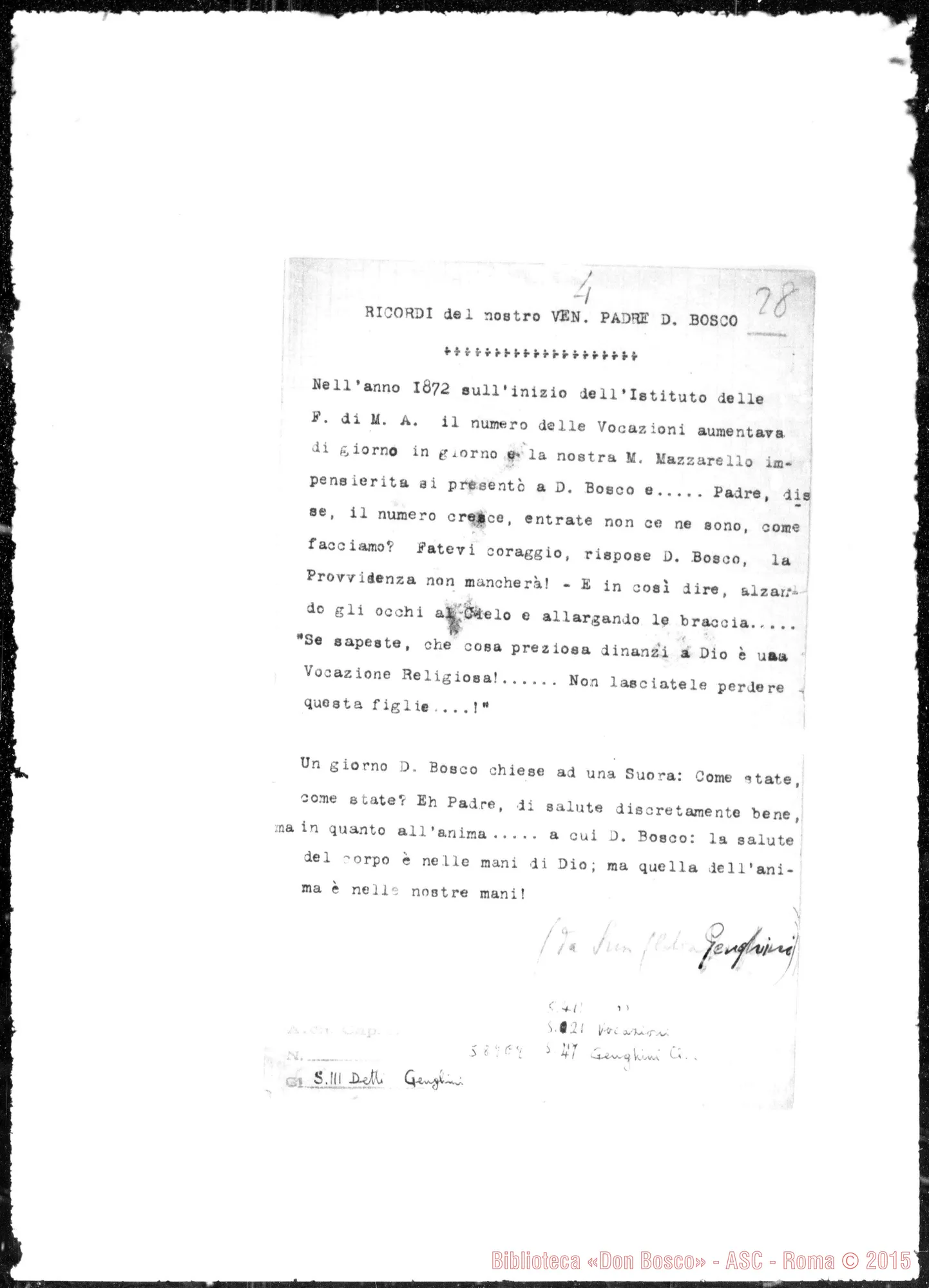 Fotogramma E 9 — Relazione di Suor Clelia Genghini