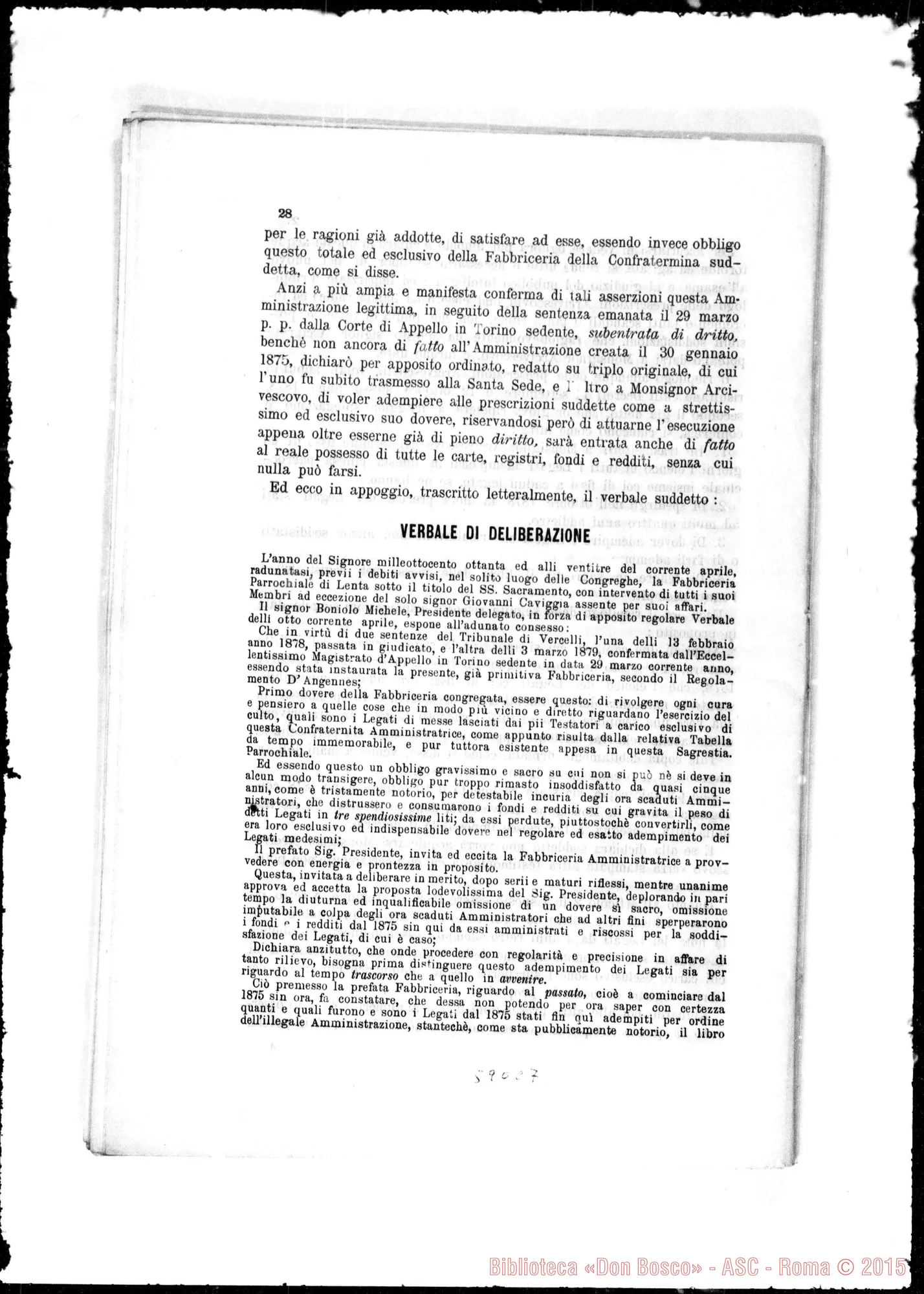 Fotogramma C 7 — Fissore Celestino Matteo, vesc.: Reclami della Fabbriceria Parrocchiale…