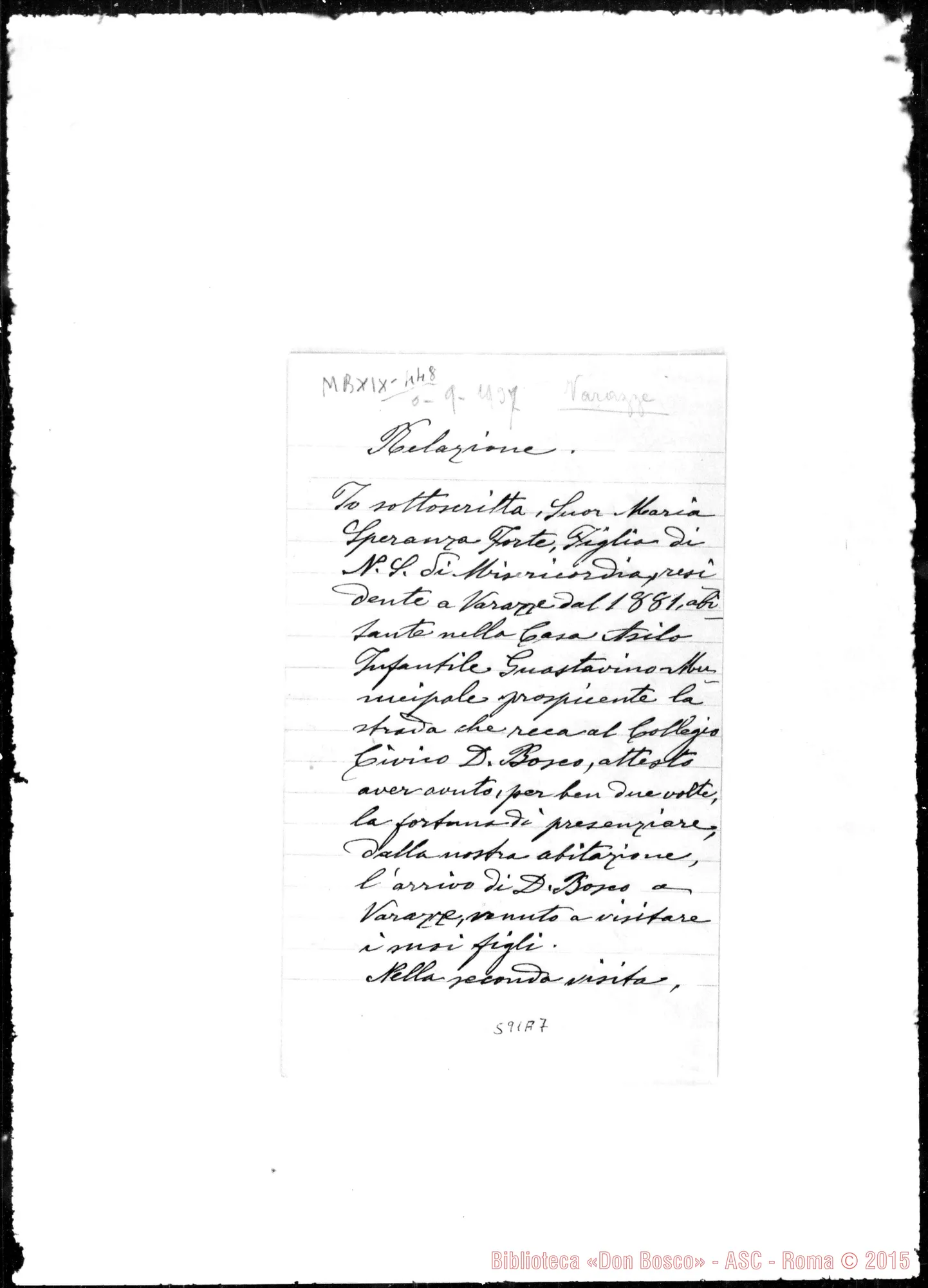 Fotogramma A 7 — Forte Maria Speranza, Suora F. di N.S. di Misericordia. Relazione di guarigione