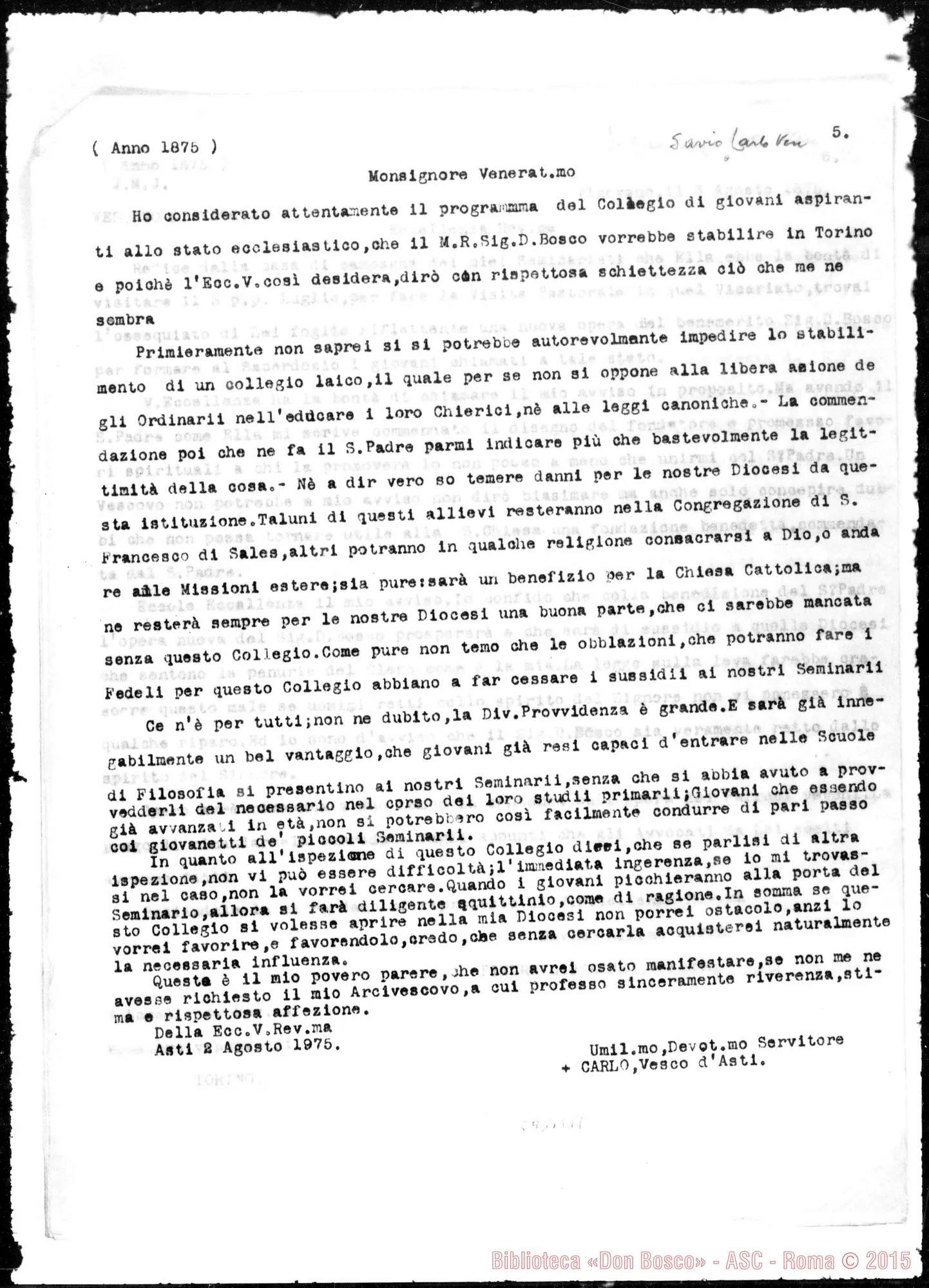 Fotogramma B 11 — Copie di lettere riguardanti Mons. Gastaldi Aniceto Giuseppe, can.: Cenni biografici. Lettere