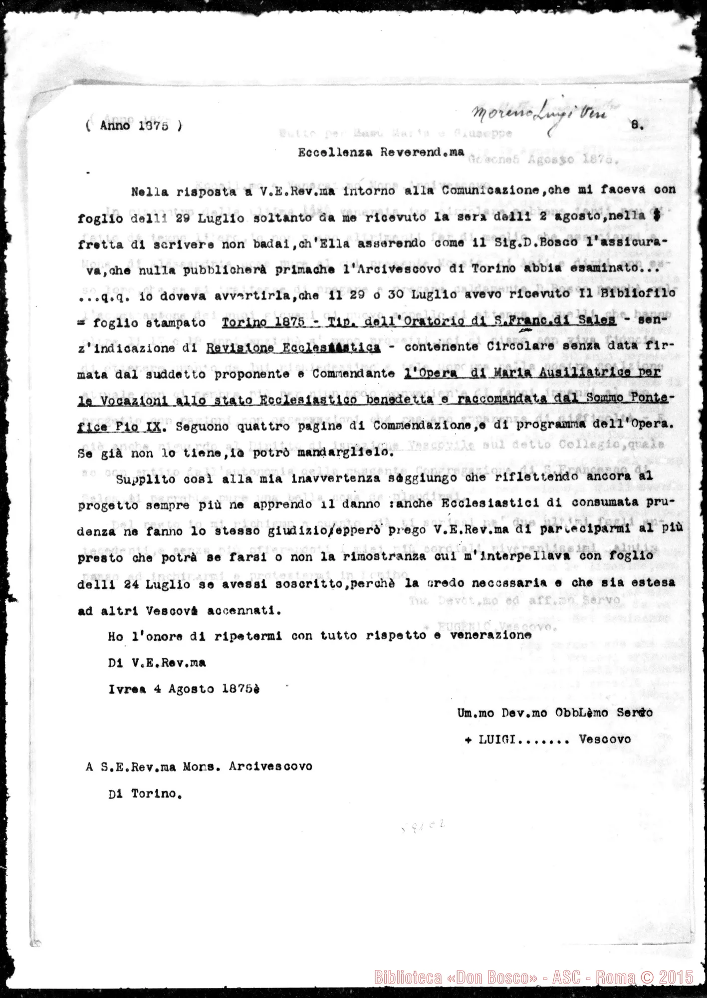 Fotogramma C 2 — Copie di lettere riguardanti Mons. Gastaldi Aniceto Giuseppe, can.: Cenni biografici. Lettere