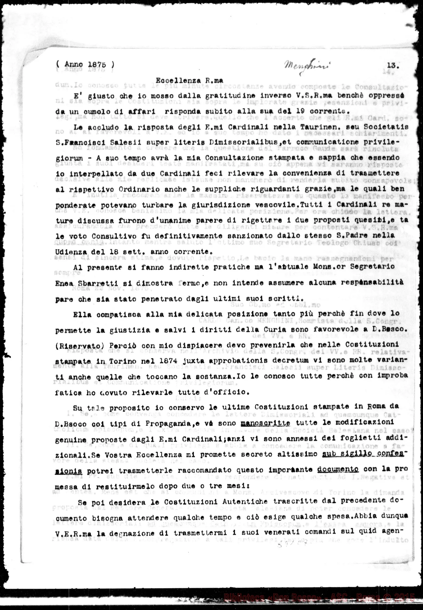 Fotogramma C 7 — Copie di lettere riguardanti Mons. Gastaldi Aniceto Giuseppe, can.: Cenni biografici. Lettere