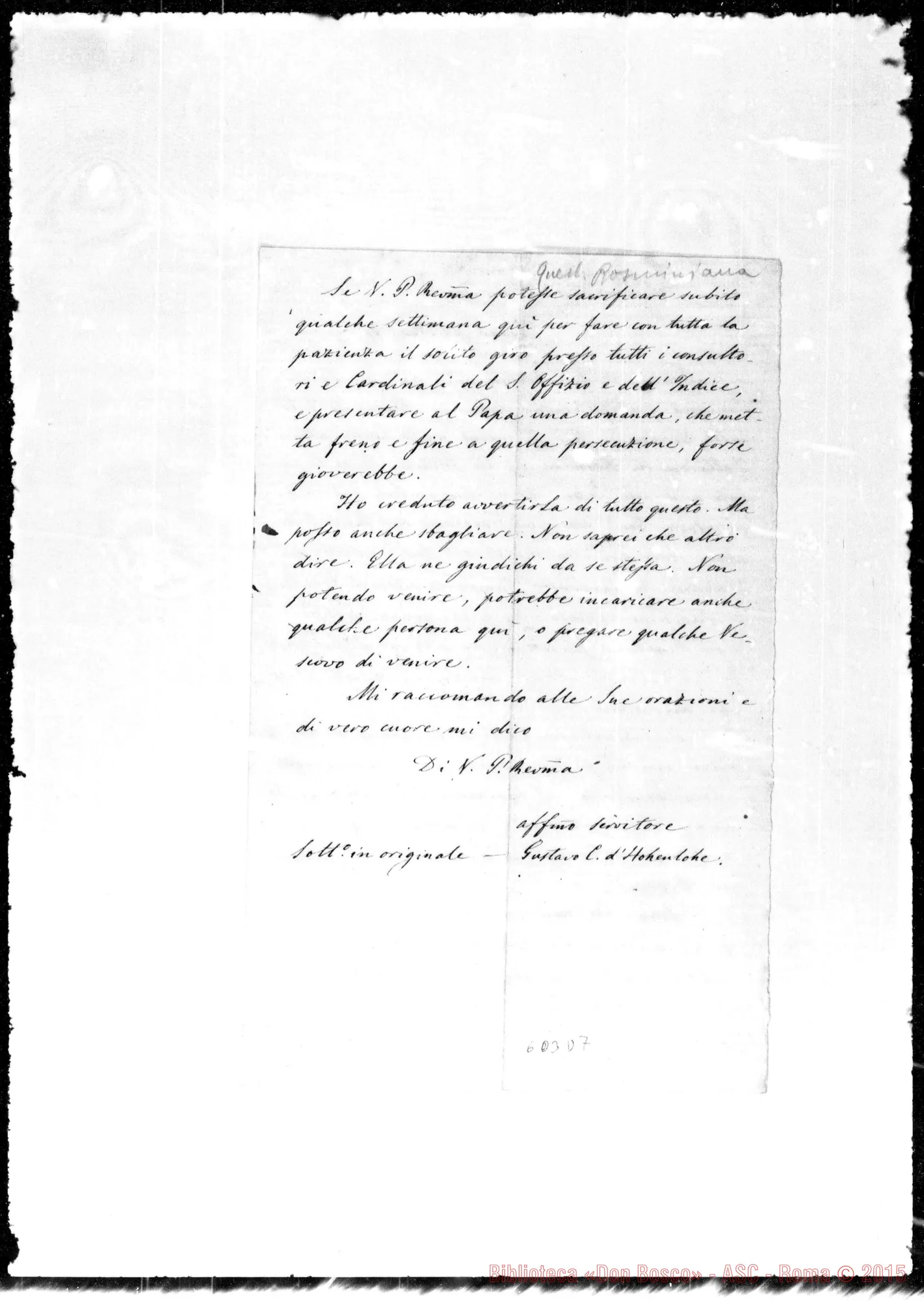 Fotogramma D 7 — D’Hohenloke-Rev.mo Padre Generale