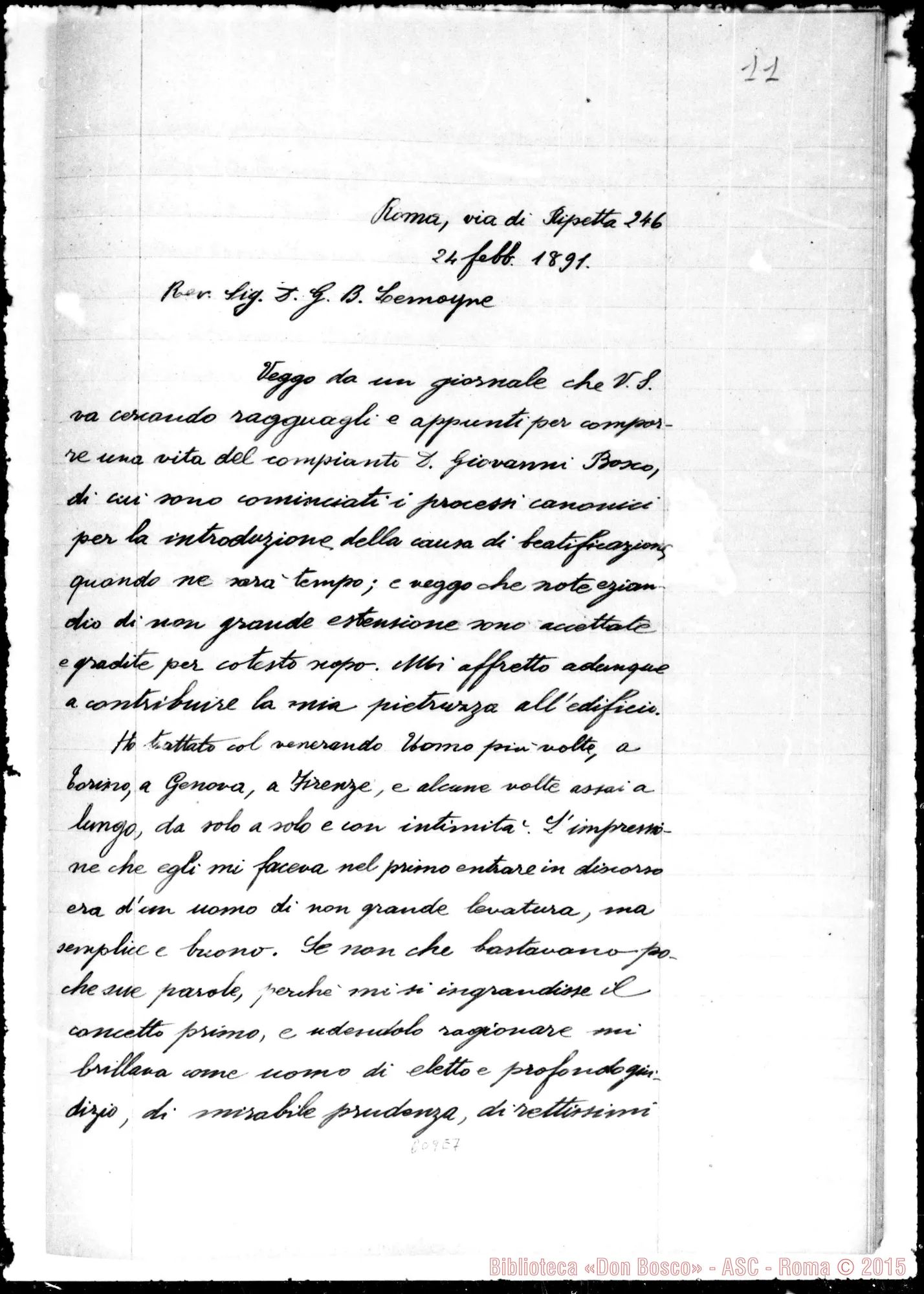 Fotogramma E 7 — Relazione inviata da D. Franco A Rev.do nel Sig. Copia