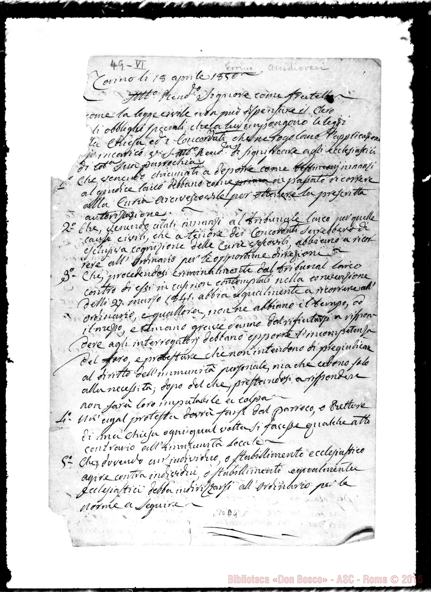Fotogramma D 4 — Copia di lettera Pastorale ai sacerdoti. Ms.