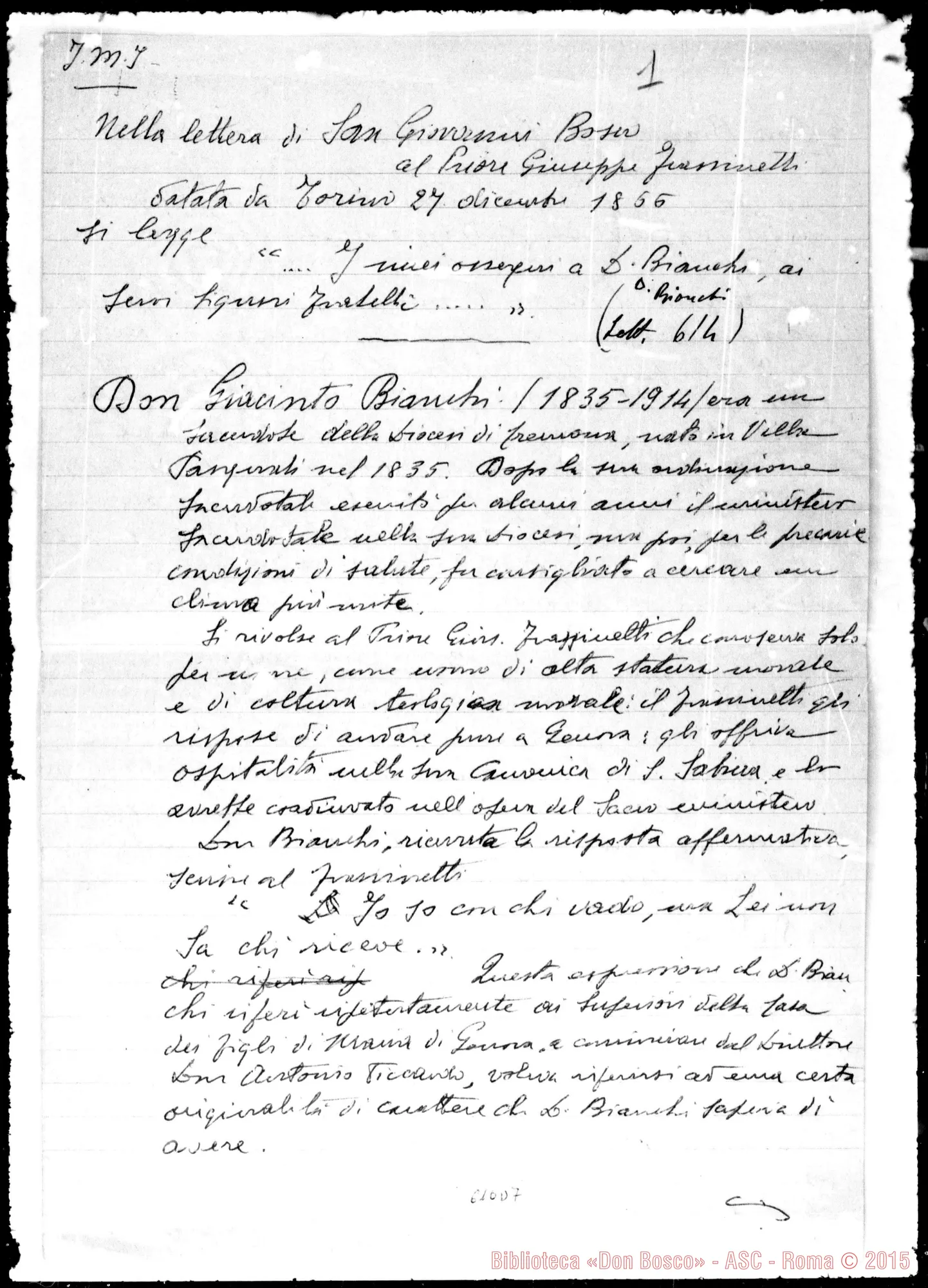 Fotogramma D 7 — Frassinetti Giuseppe, sac. Relazione di P. Giovanni Vaccari