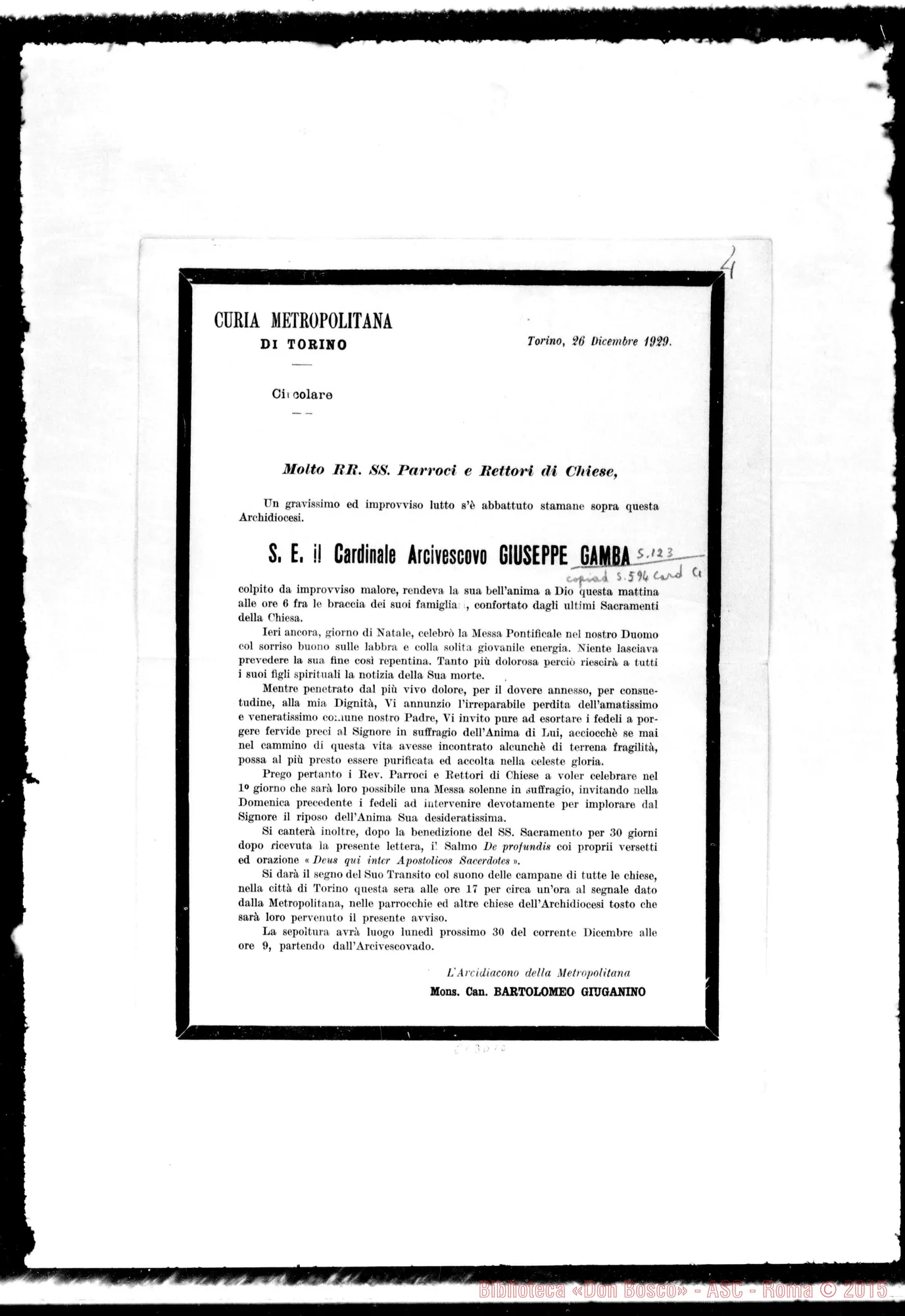 Fotogramma D 10 — Annunzio funebre di D. Giuseppe Gamba