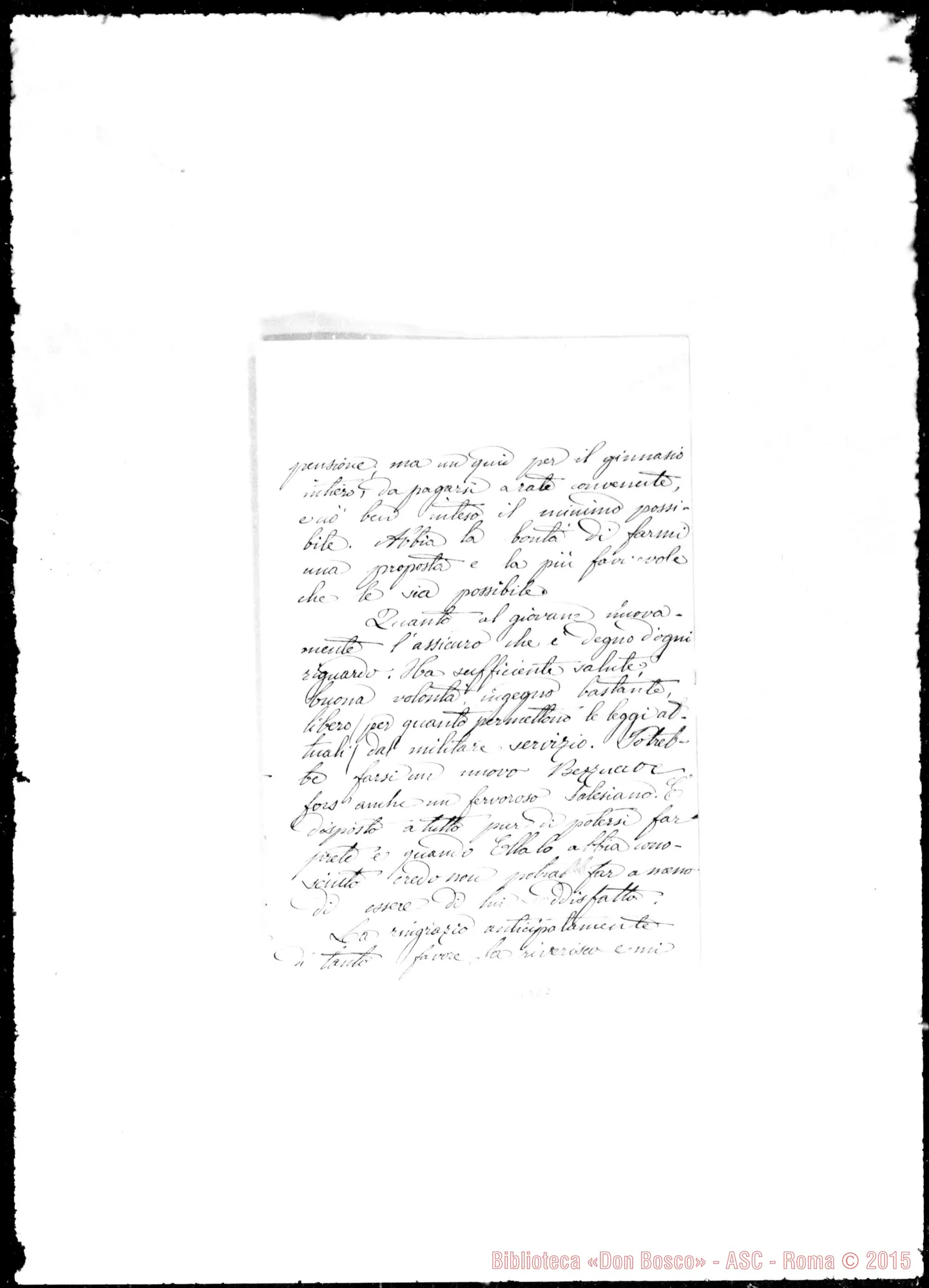 Fotogramma E 7 — Garelli Guglielmo, sac. Lettera: Garelli-Sig. Direttore