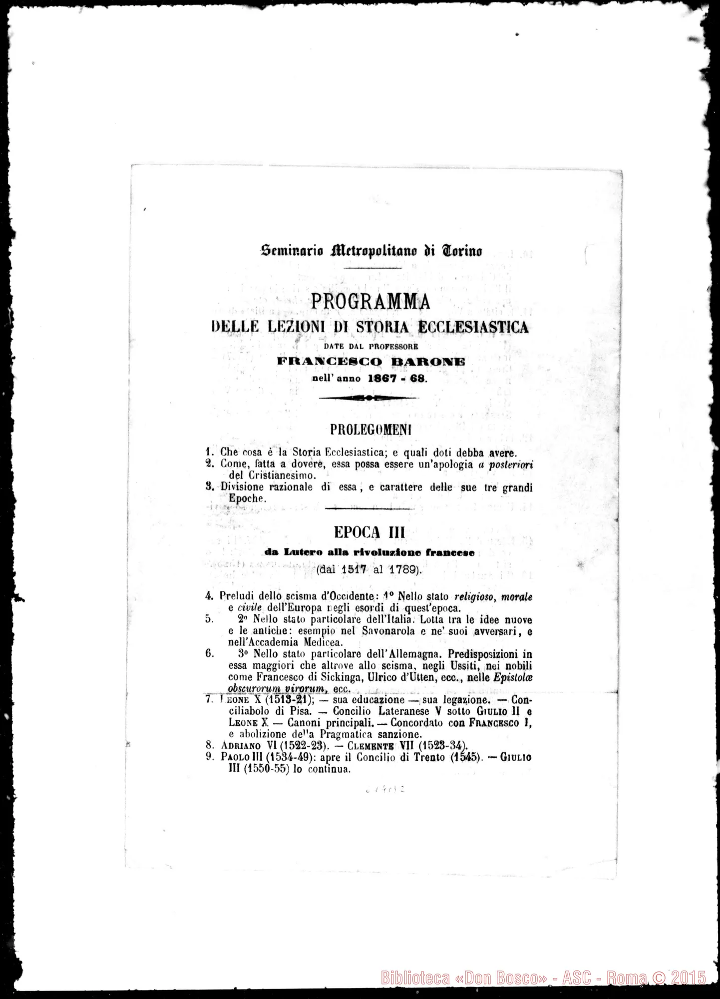 Fotogramma B 2 — Programma del Seminario Metropolitano di Torino