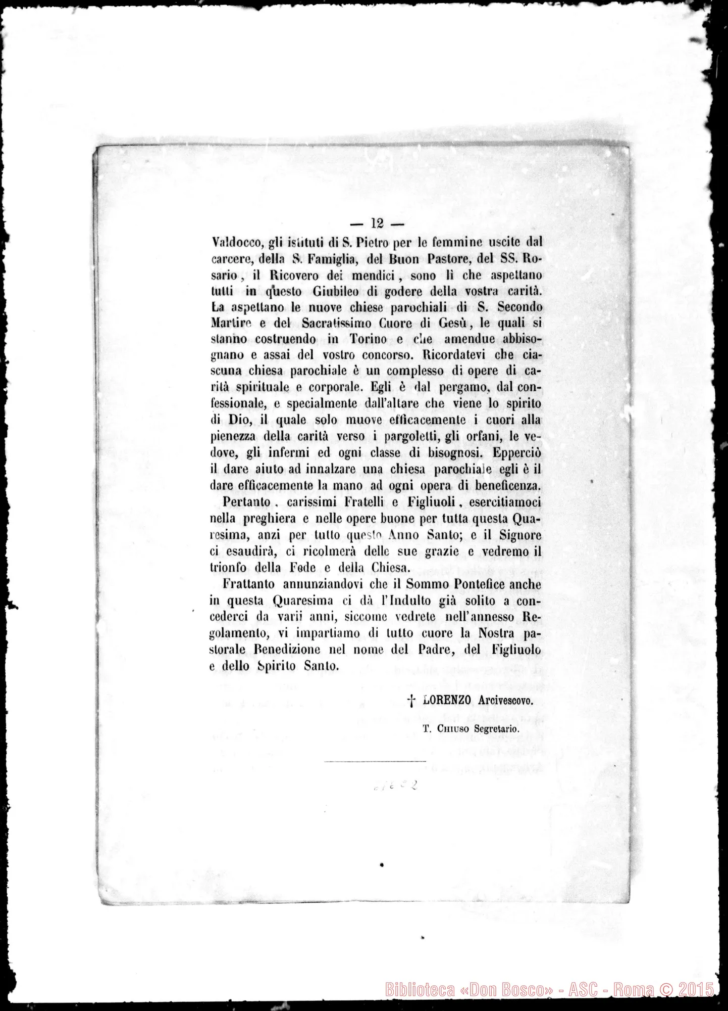 Fotogramma C 2 — Quaresima E Giubileo del 1875. Con note ms.