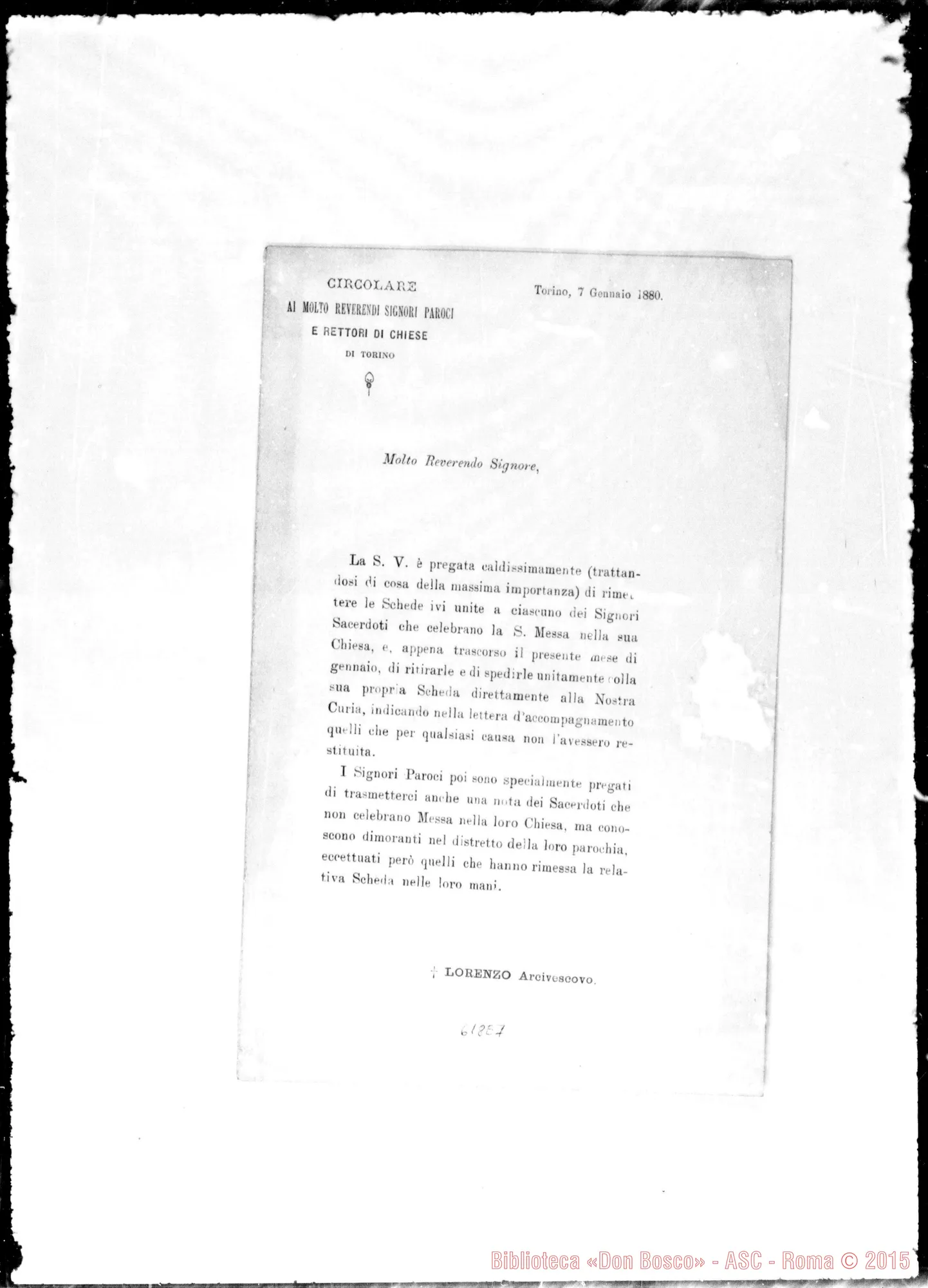 Fotogramma E 7 — Circolare ai Rev.di parroci