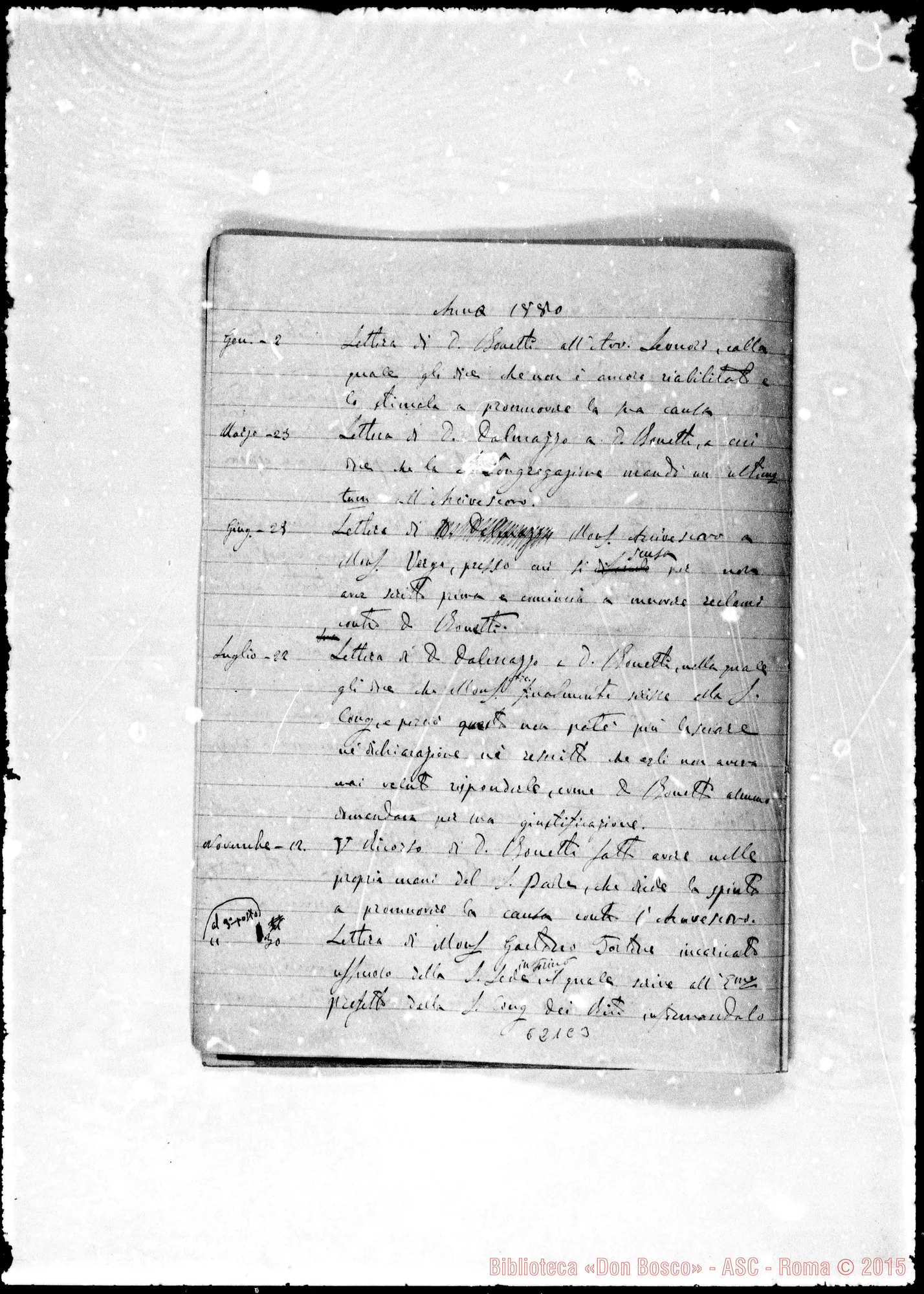 Fotogramma C 3 — Bonetti Giovanni, sac. SDB.: Documenti riguardanti la causa tra Mons. Gastaldi E D. Bonetti. Tre quaderni