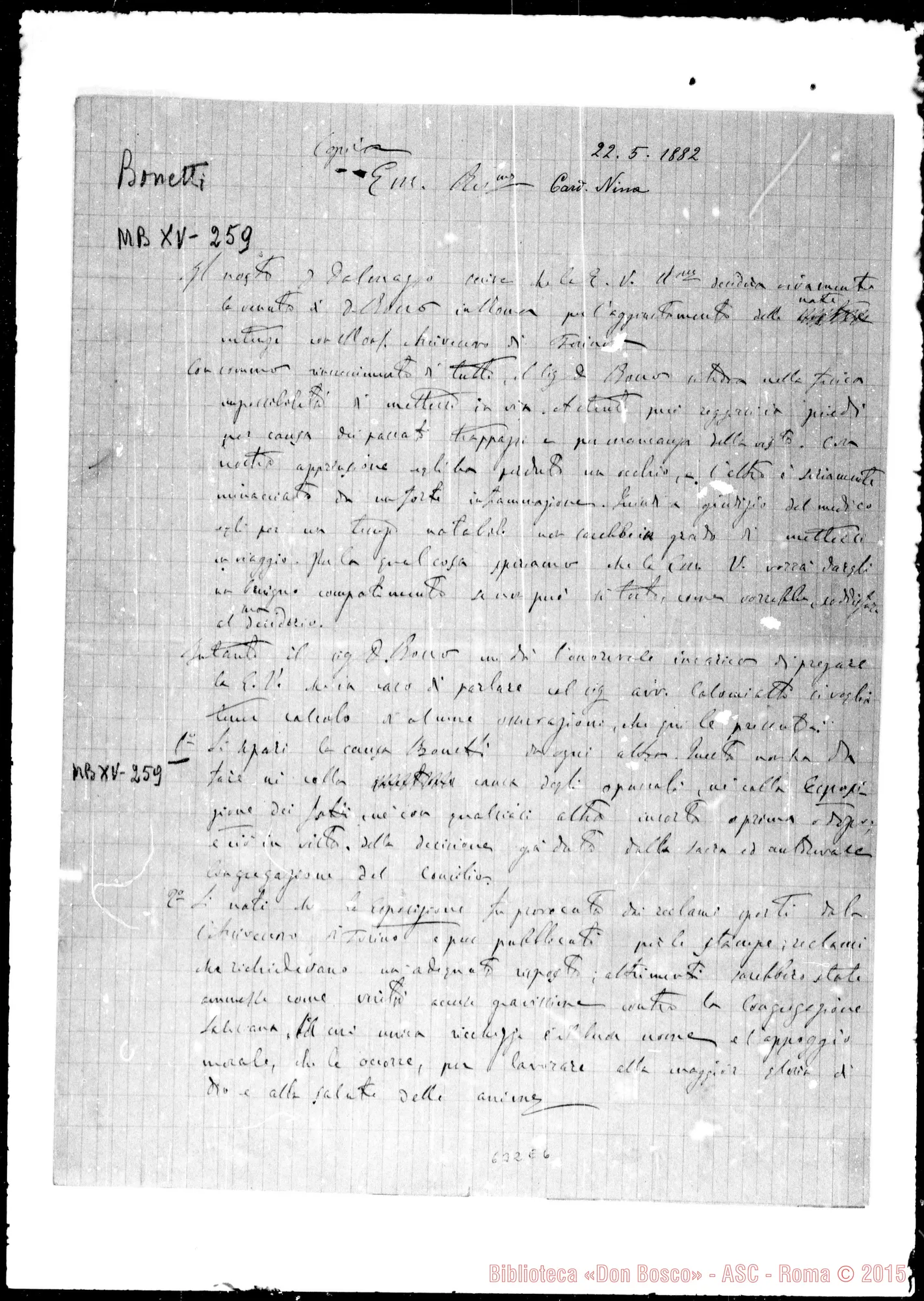 Fotogramma E 6 — »-Nina. 22- 5-1882. Acclusa copia lettera Bosco