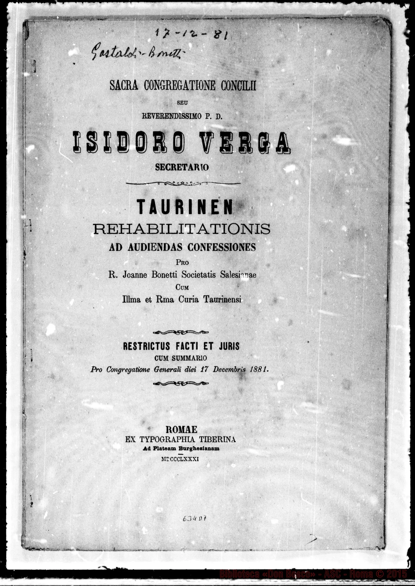 Fotogramma D 7 — Causa Bonetti-Gastaldi presso S.C. Concilio. Stampati