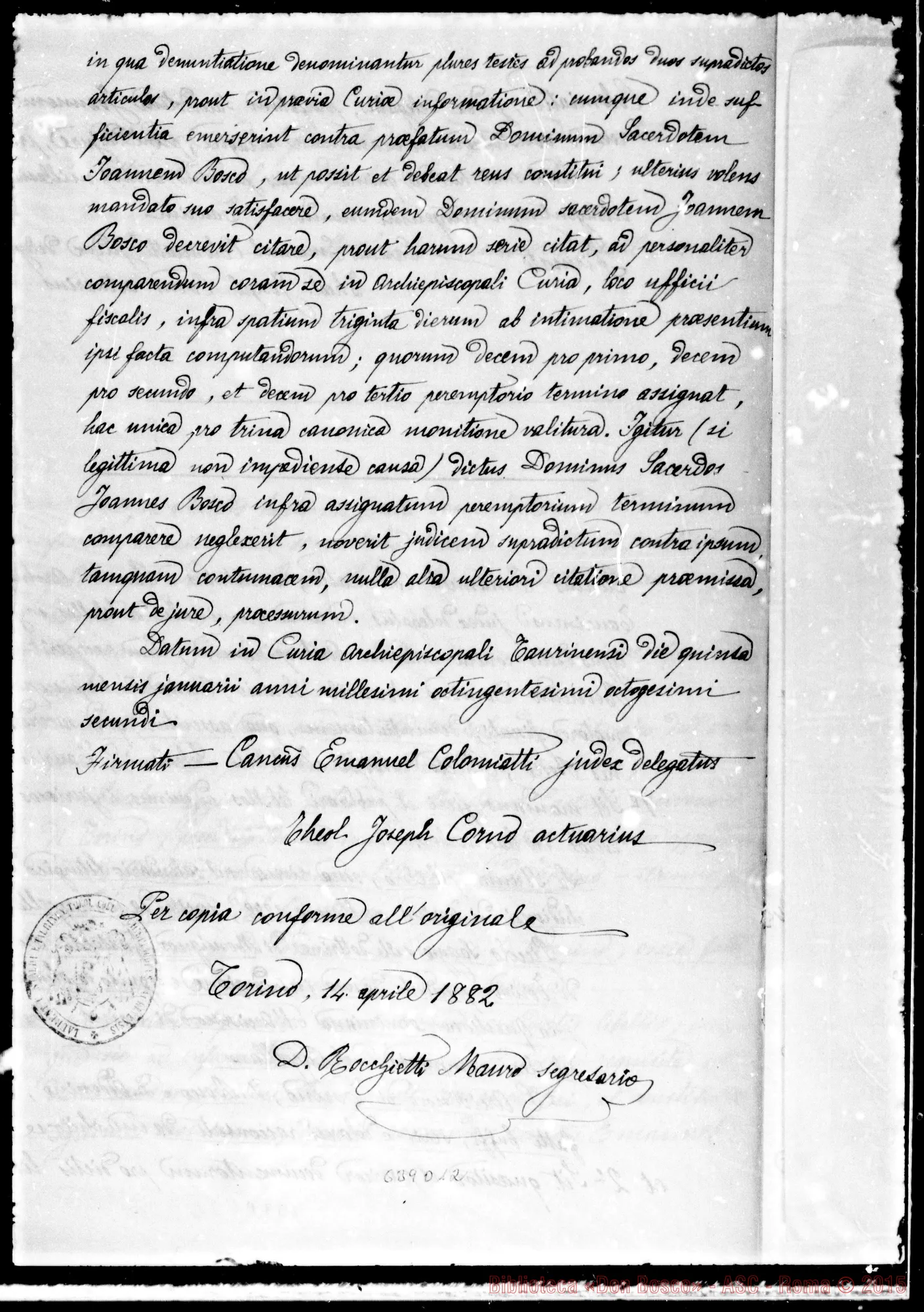 Fotogramma D 12 — Processus formalis. Sac. Joan. Bosco