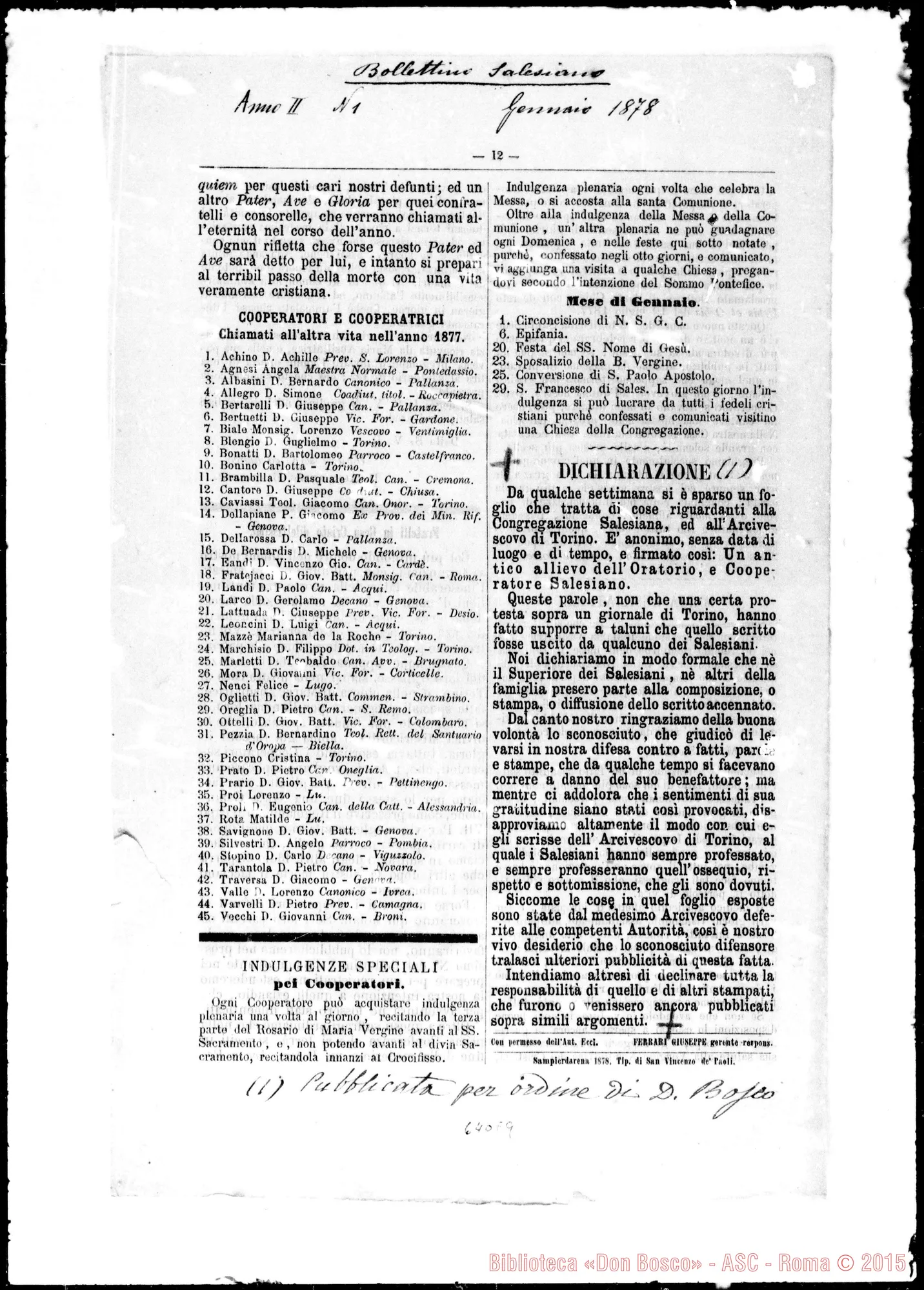 Fotogramma E 9 — Bosco Giovanni: Dichiarazione contro i libelli. 1-1-1878