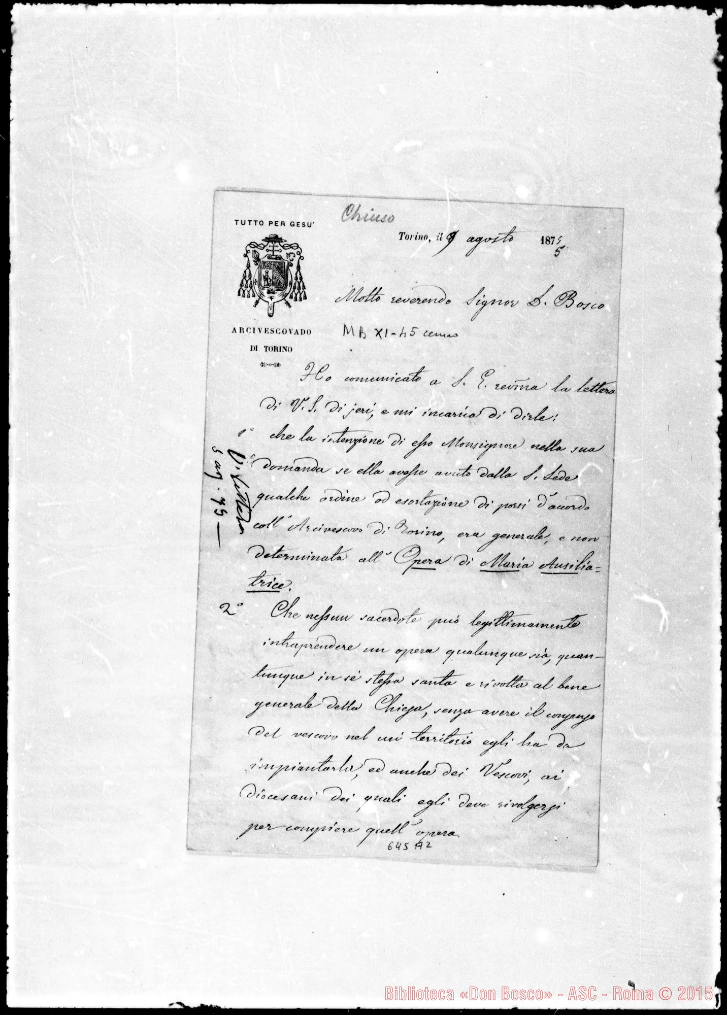 Fotogramma A 2 — » »-Bosco. 9- 8-1875. Autogr. Bosco