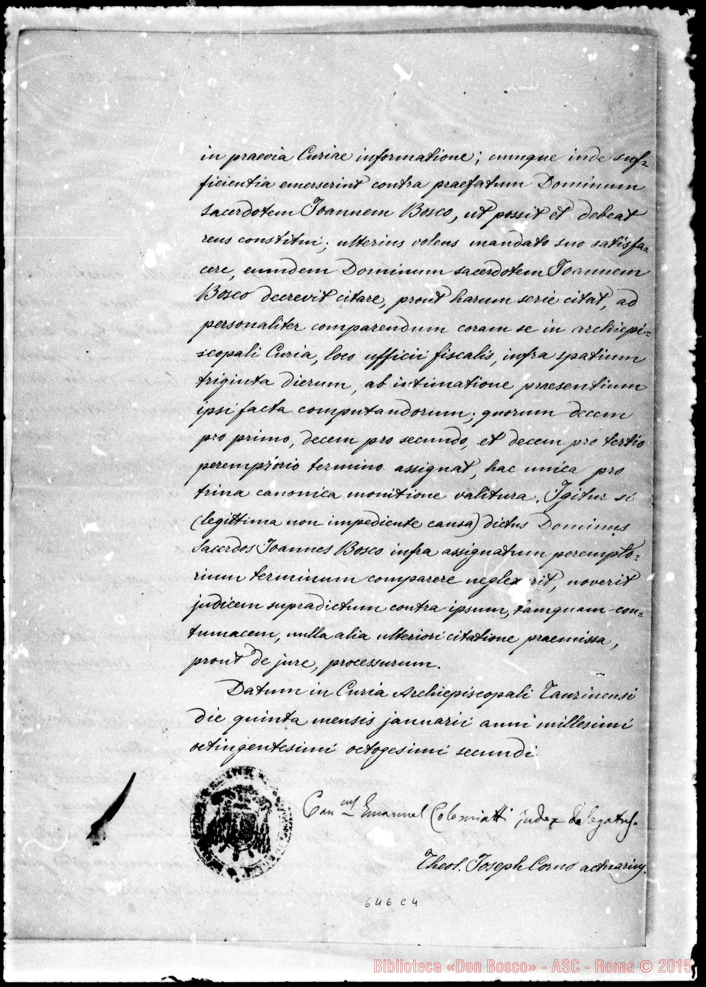 Fotogramma C 4 — Canonicus Emmanuel Colomiatti, constitutus iudex delegatus…