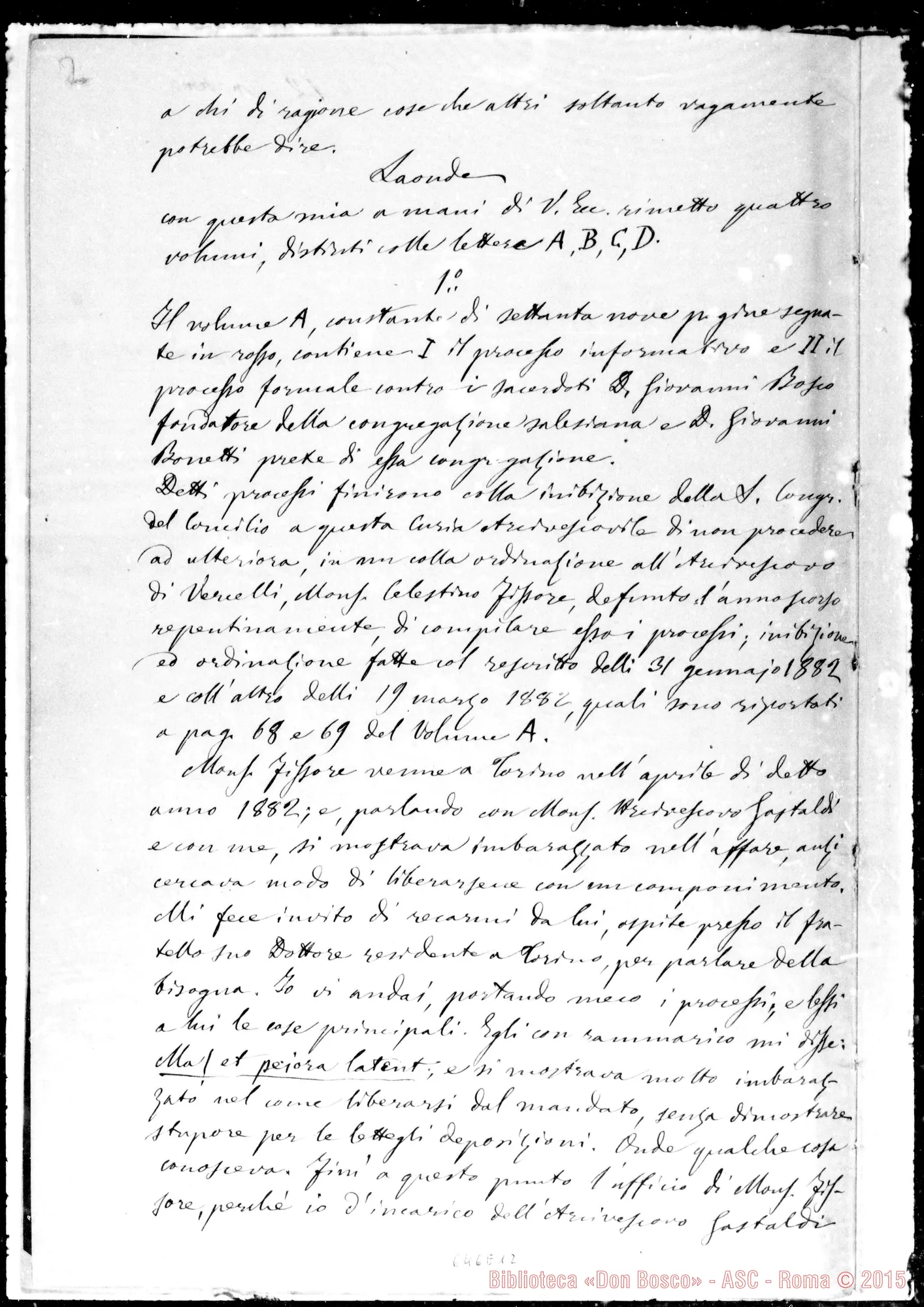 Fotogramma E 12 — Colomiatti espone il perché rifiuta di prendere parte al processo di Beatificazione E Can. di D. Bosco. 12-12-1890